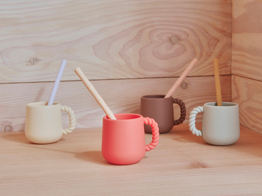 Bamboo Silicone Straw - Pack of 6 - Cherry Red / Vanilla