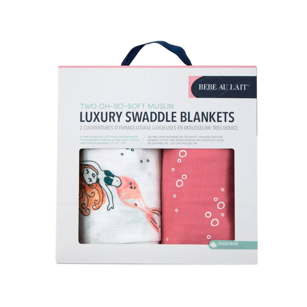 Muslin Swaddle Blanket Set Oh So Soft Mermaid + Bubbles Swaddle Blanket Bebe au Lait   