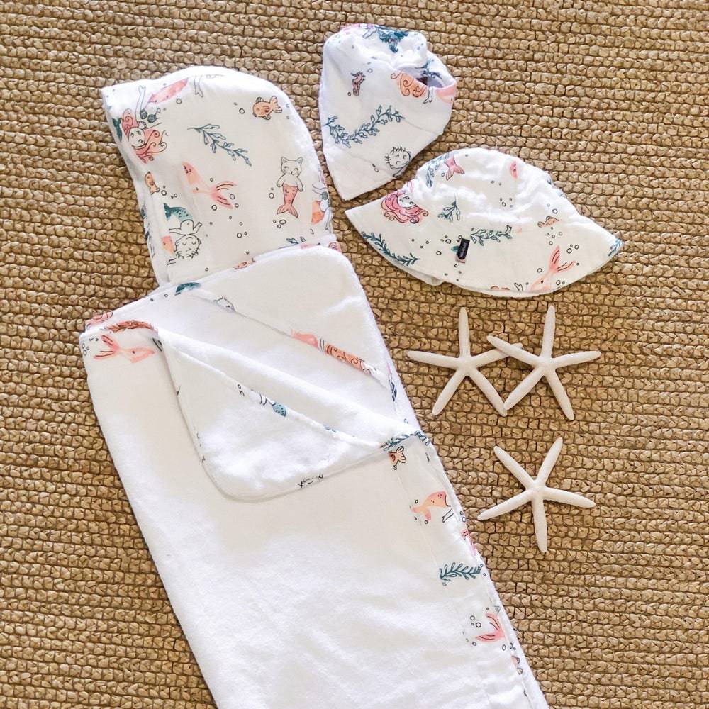 Mermaids Oh So Soft Muslin Sun Hat Sun Hat Bebe au Lait   