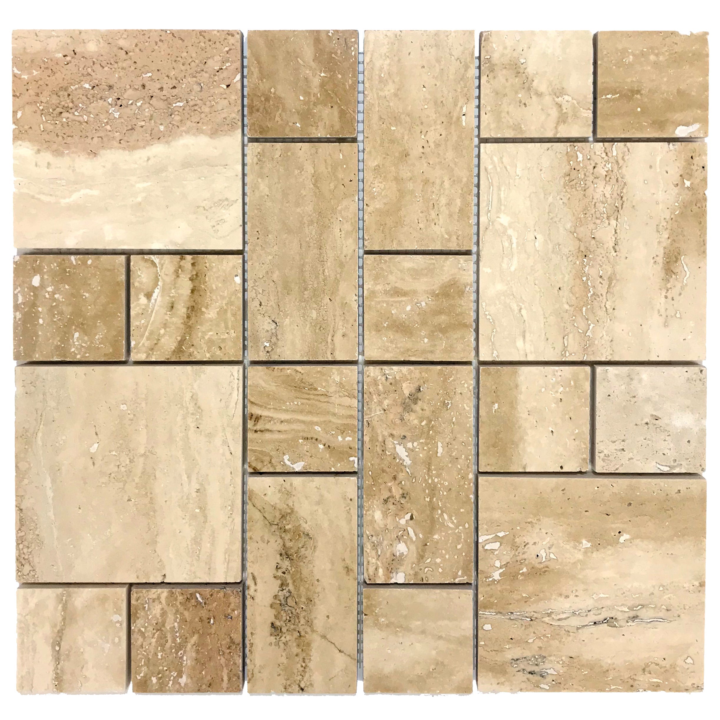 Patara Mini Pattern 12" x 12" Honed Travertine Mesh-Mounted Mosaic Tile - Belair Collection