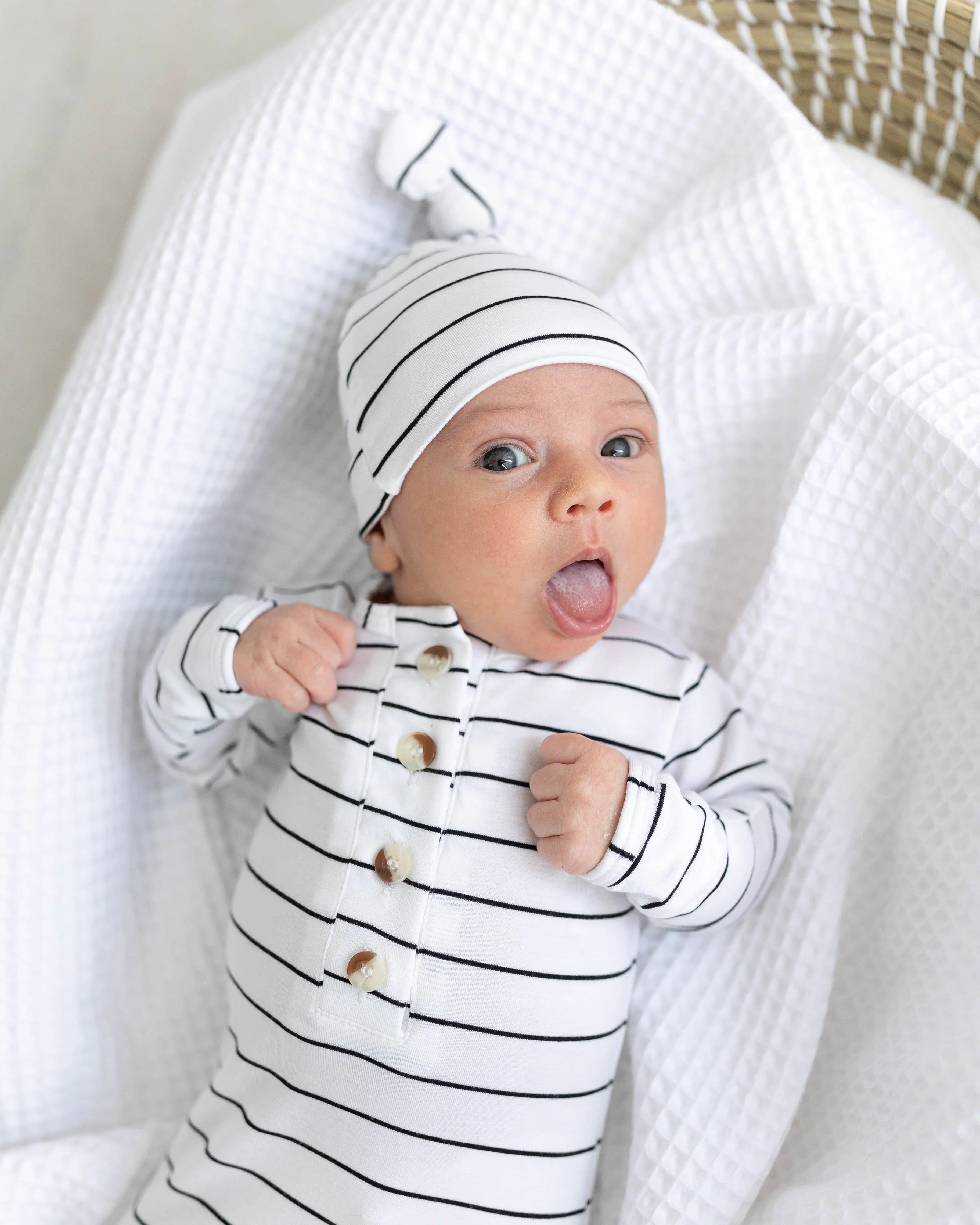 Knotted Baby Gown Set - Black Stripes (Newborn-3 months)
