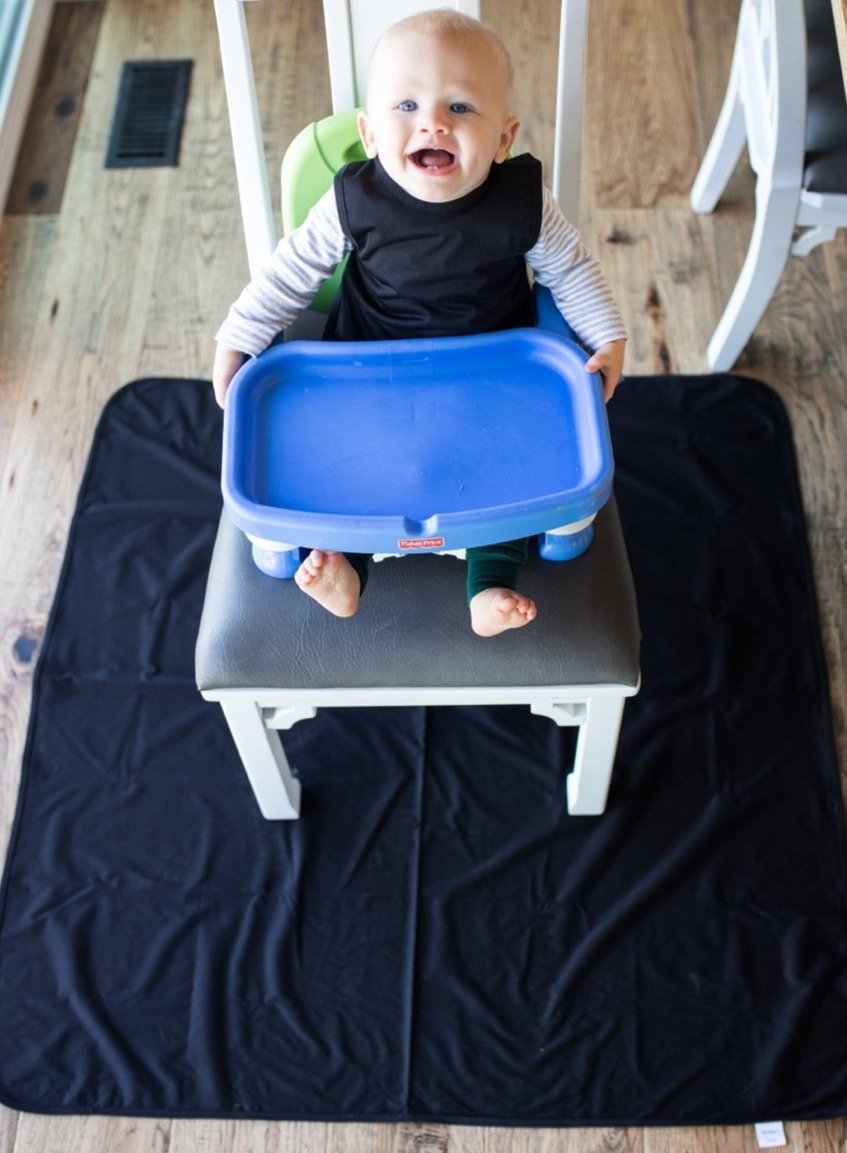 Solid Black Minimalist Splash Mat - A Waterproof Catch-All for Highchair Spills and More!  BapronBaby   