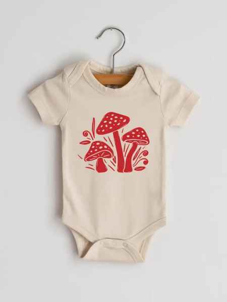 Modern Mushrooms Cream Organic Baby Bodysuit