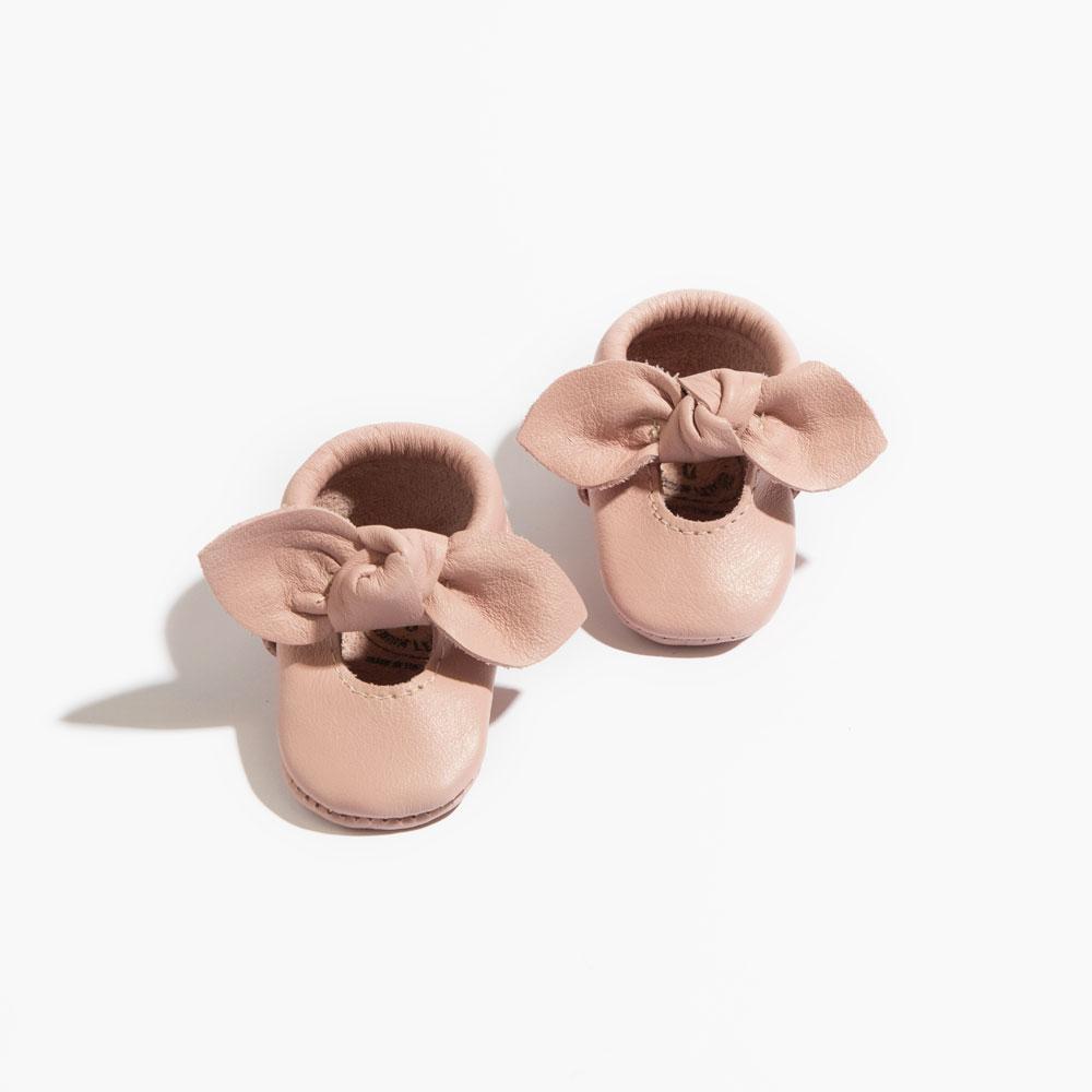 Newborn Blush Knotted Bow Baby Shoe