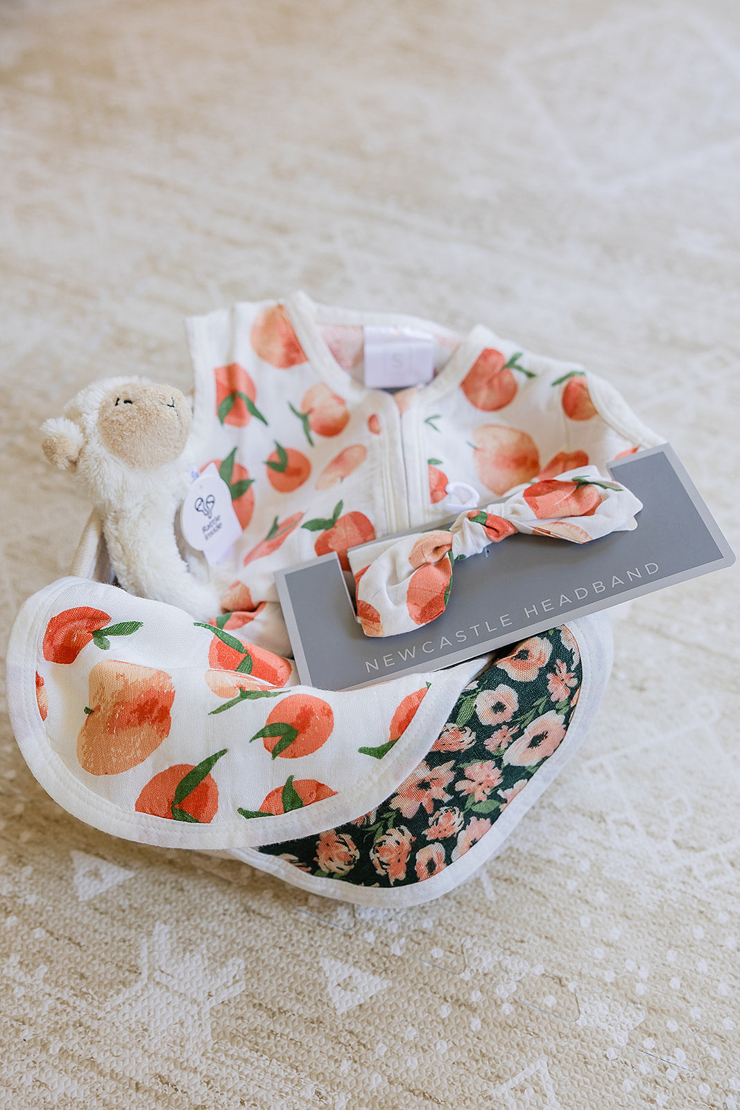 Welcome Baby Girl - Peaches & Lamb Gift Basket