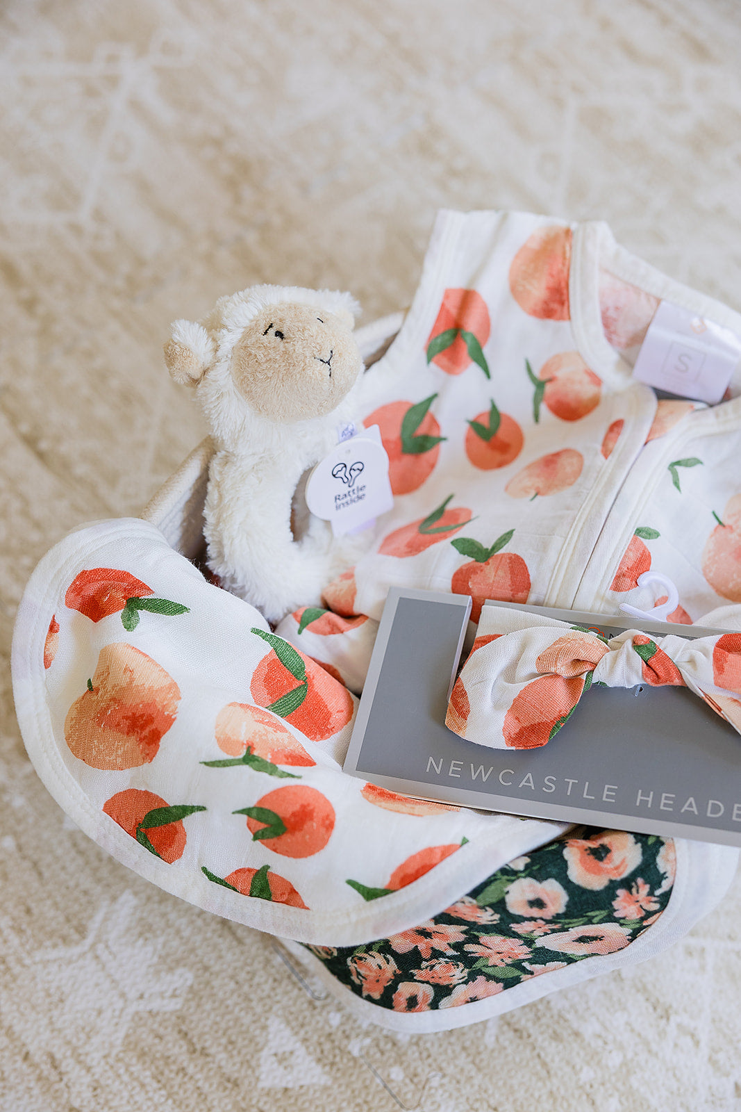 Welcome Baby Girl - Peaches & Lamb Gift Basket