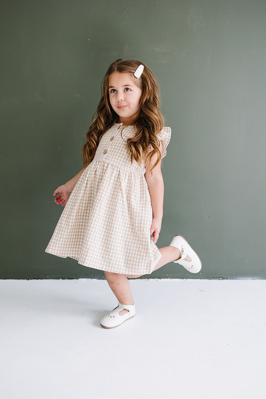 Gingham Ruffle Linen Dress  Mebie Baby   