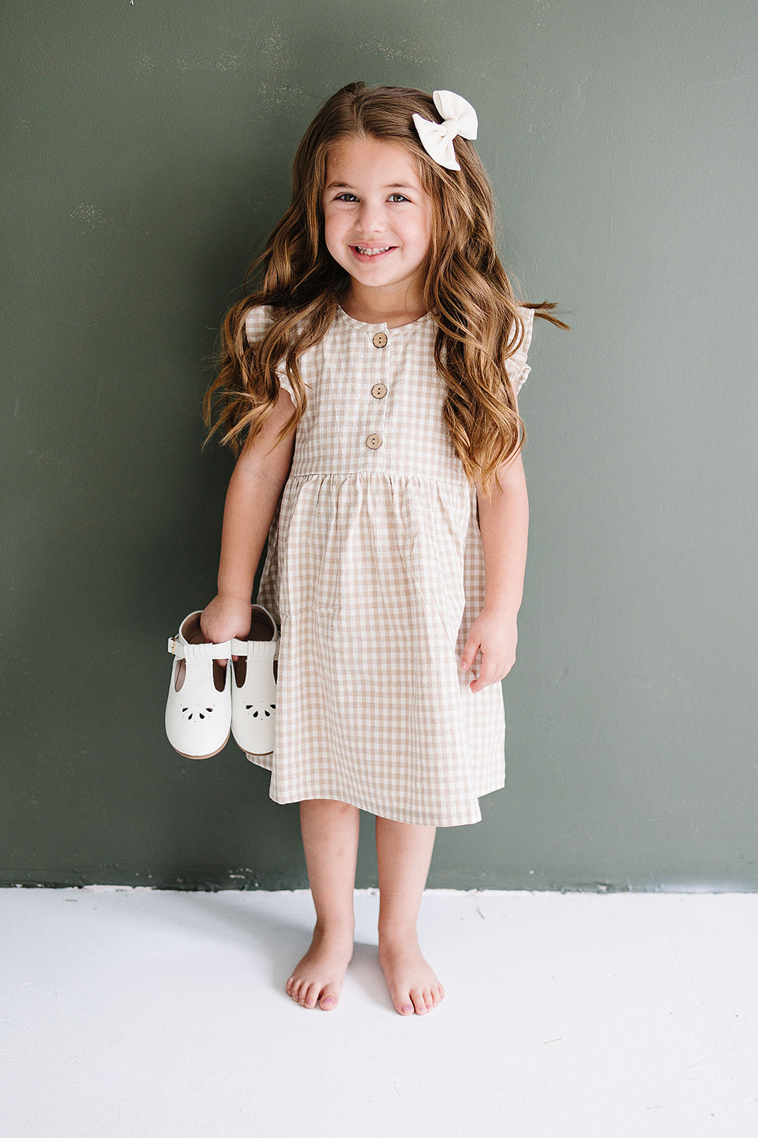 Gingham Ruffle Linen Dress  Mebie Baby   