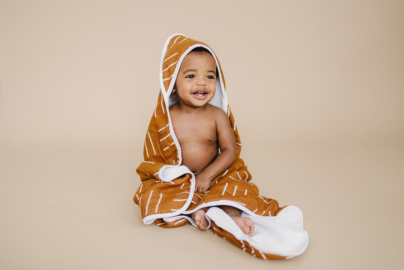 Mustard Mudcloth Muslin Hooded Towel  Mebie Baby   