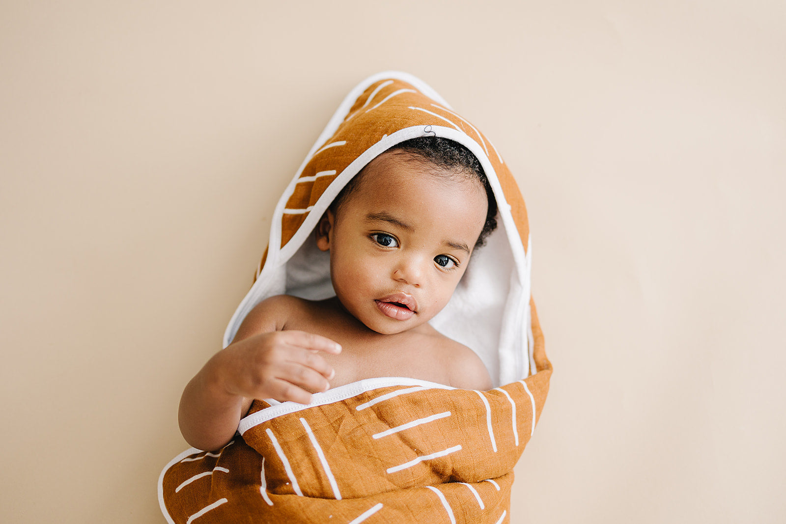 Mustard Mudcloth Muslin Hooded Towel  Mebie Baby   