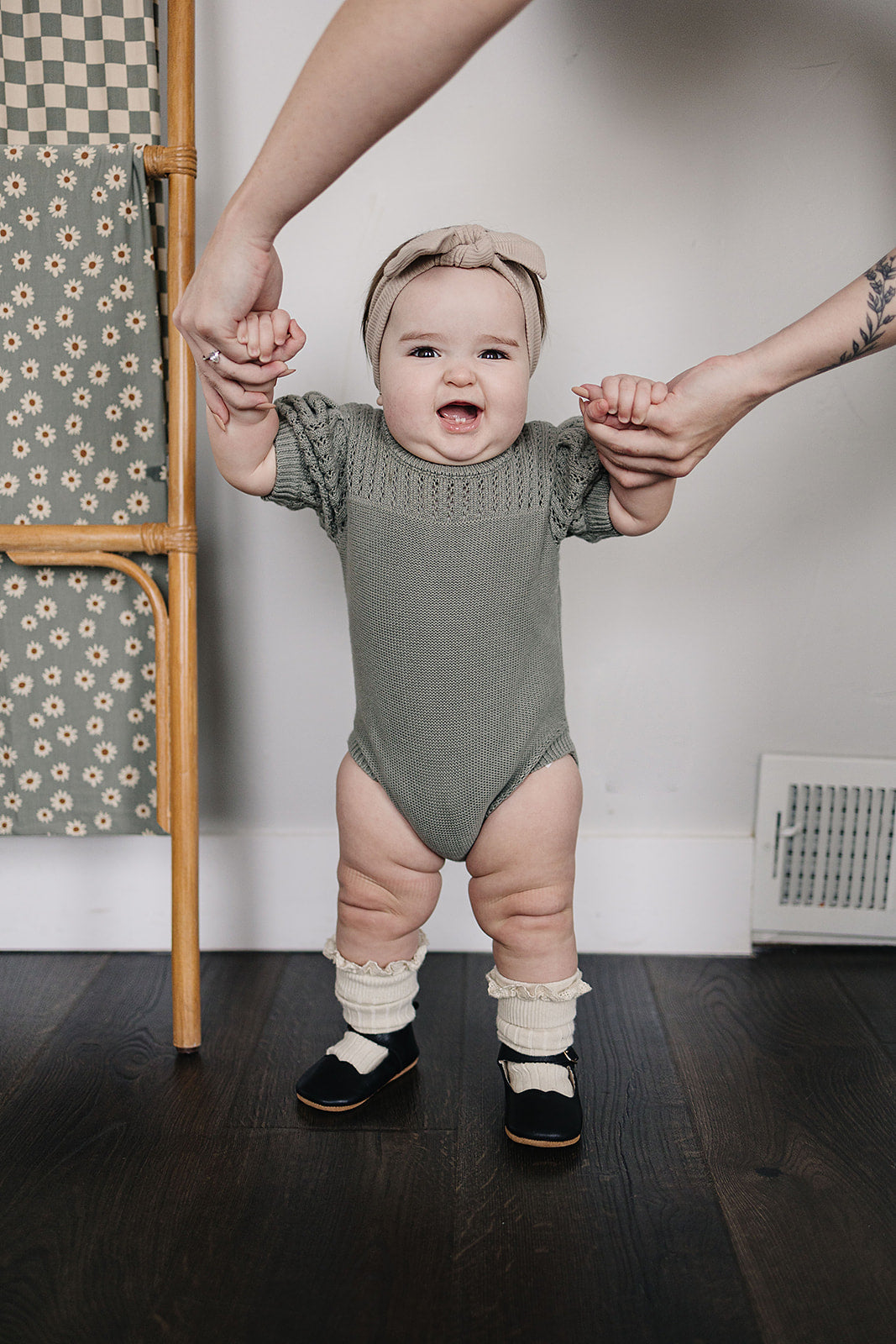 Sage Knit Shirt Romper  Mebie Baby   