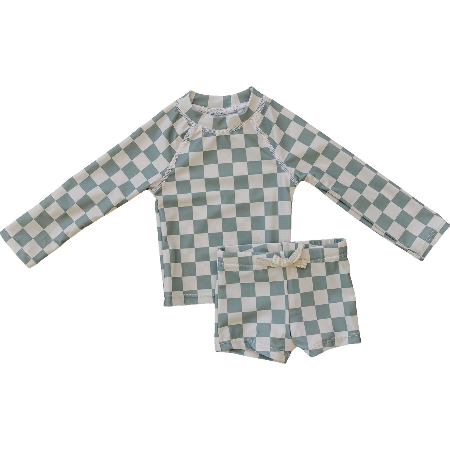 Light Green Checkered Long Sleeve Swim Set  Mebie Baby   