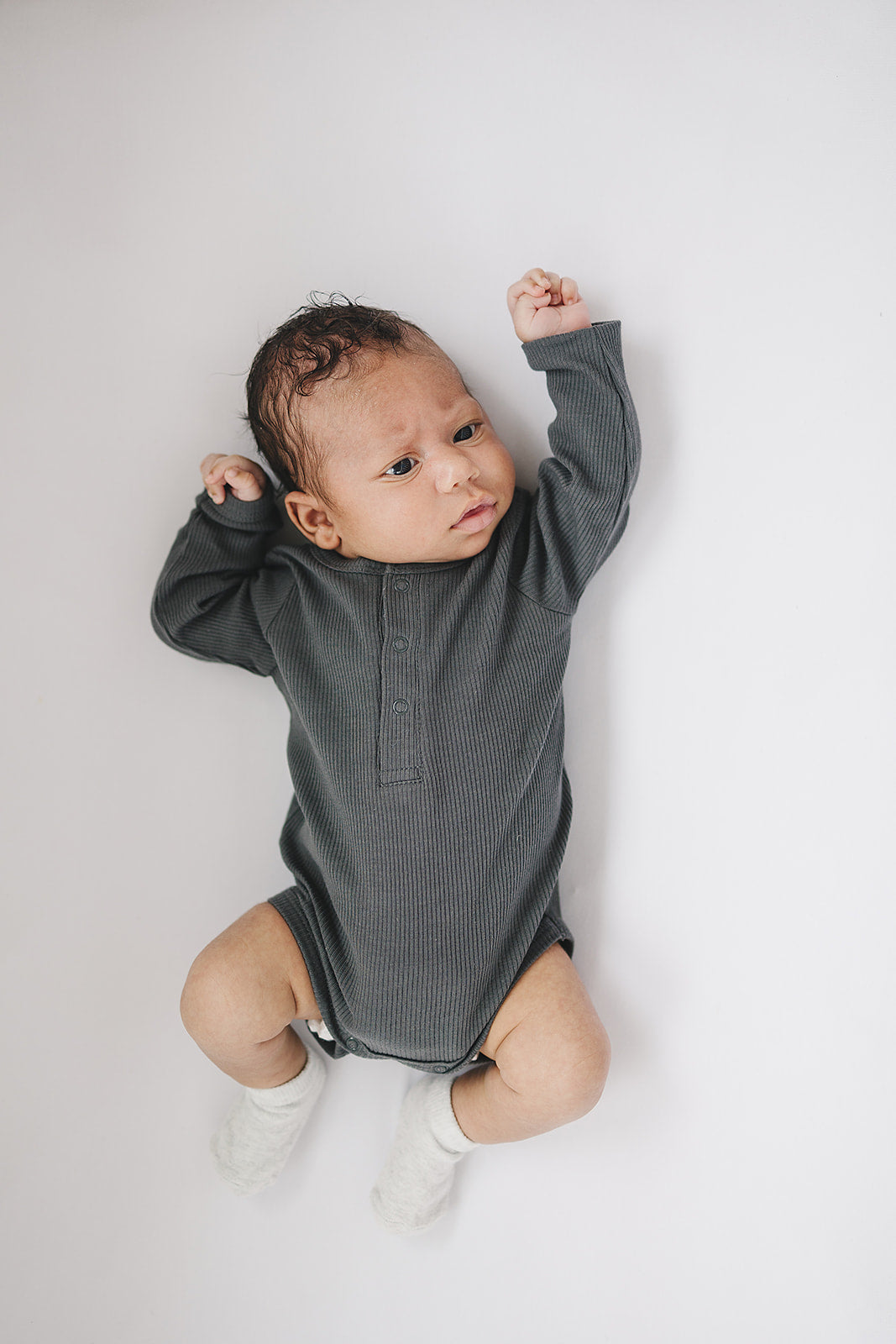 Charcoal Organic Snap Long Sleeve Ribbed Bodysuit  Mebie Baby   