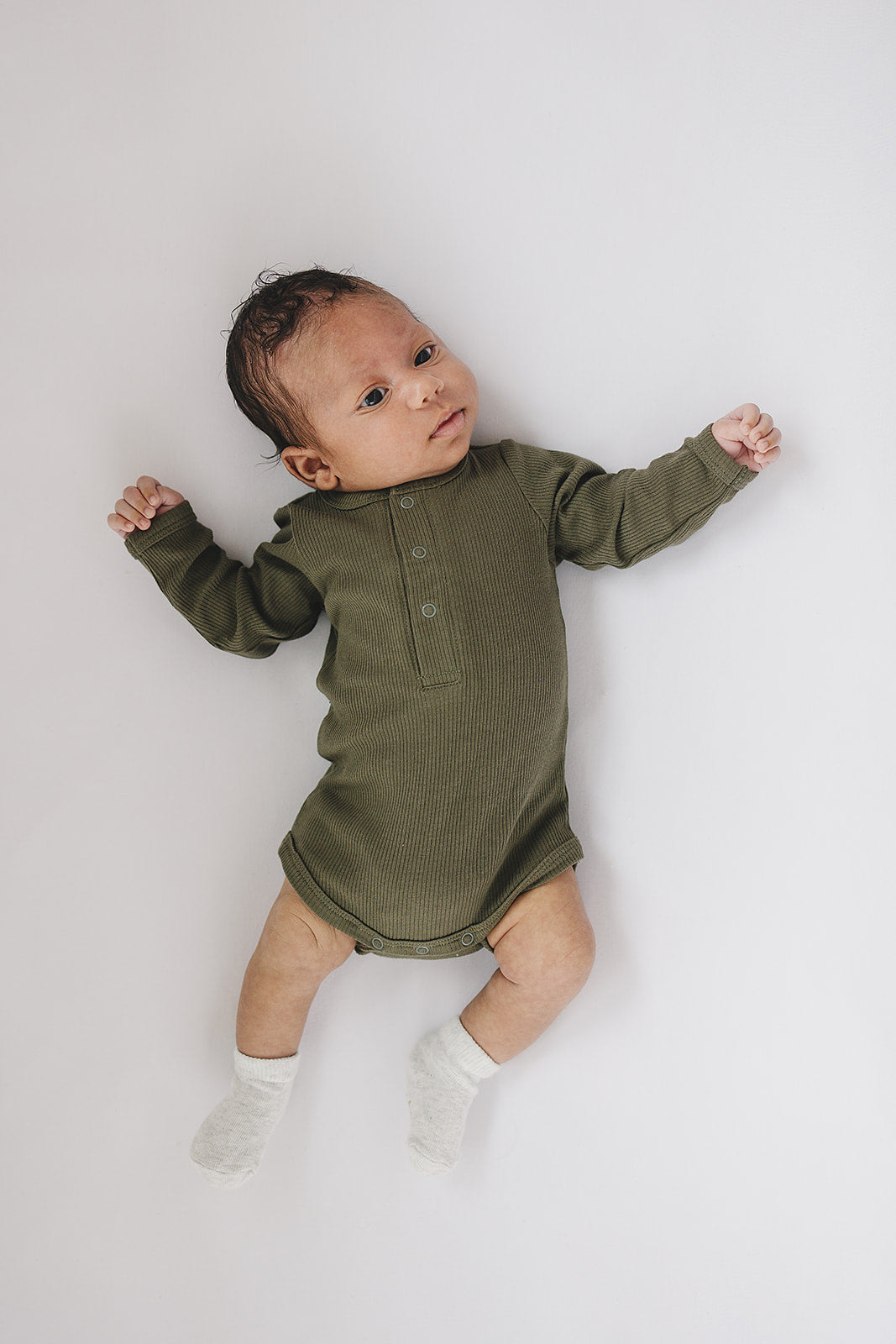 Winter Green Organic Snap Long Sleeve Ribbed Bodysuit  Mebie Baby   