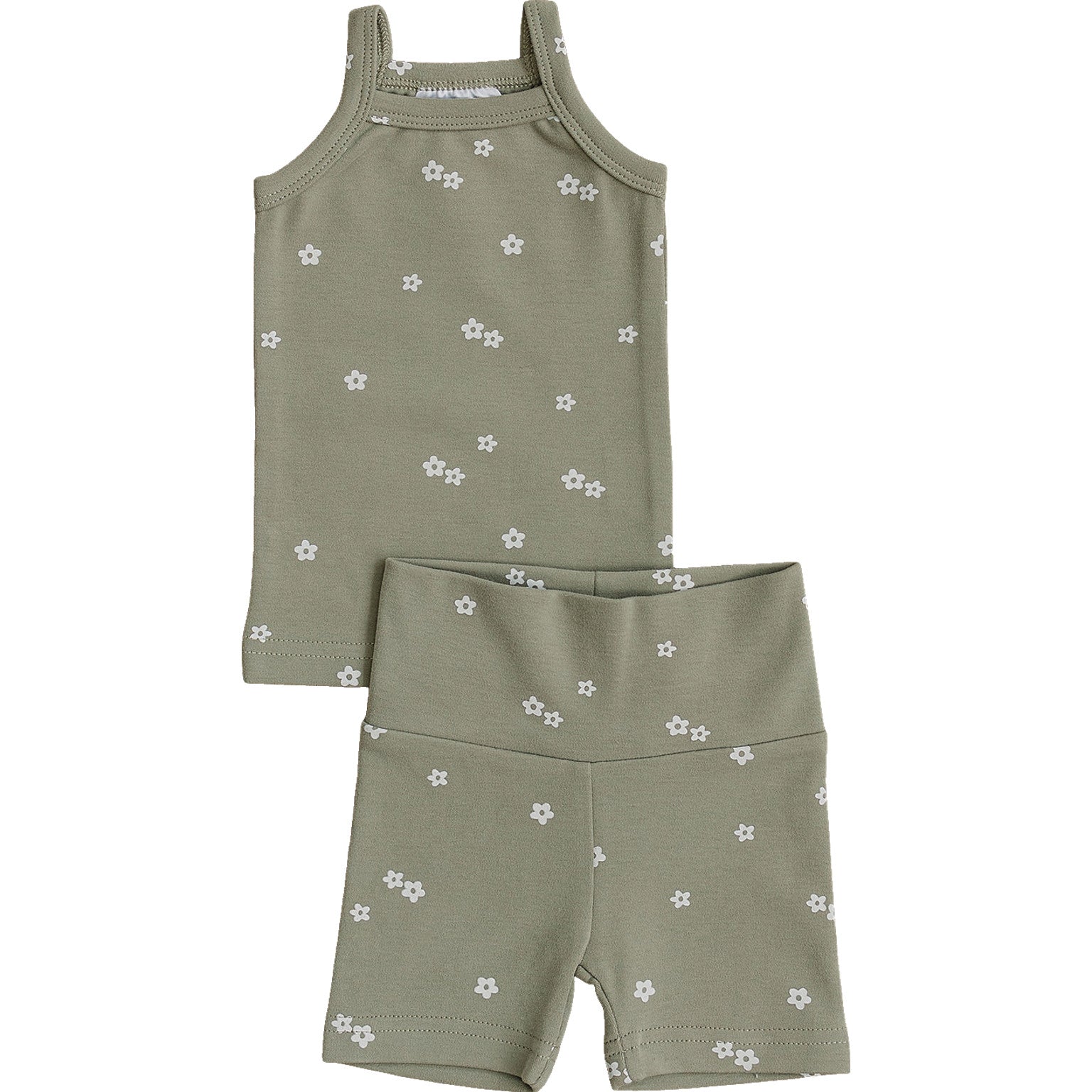 Sage Floral Tank + Biker Short Set  Mebie Baby   