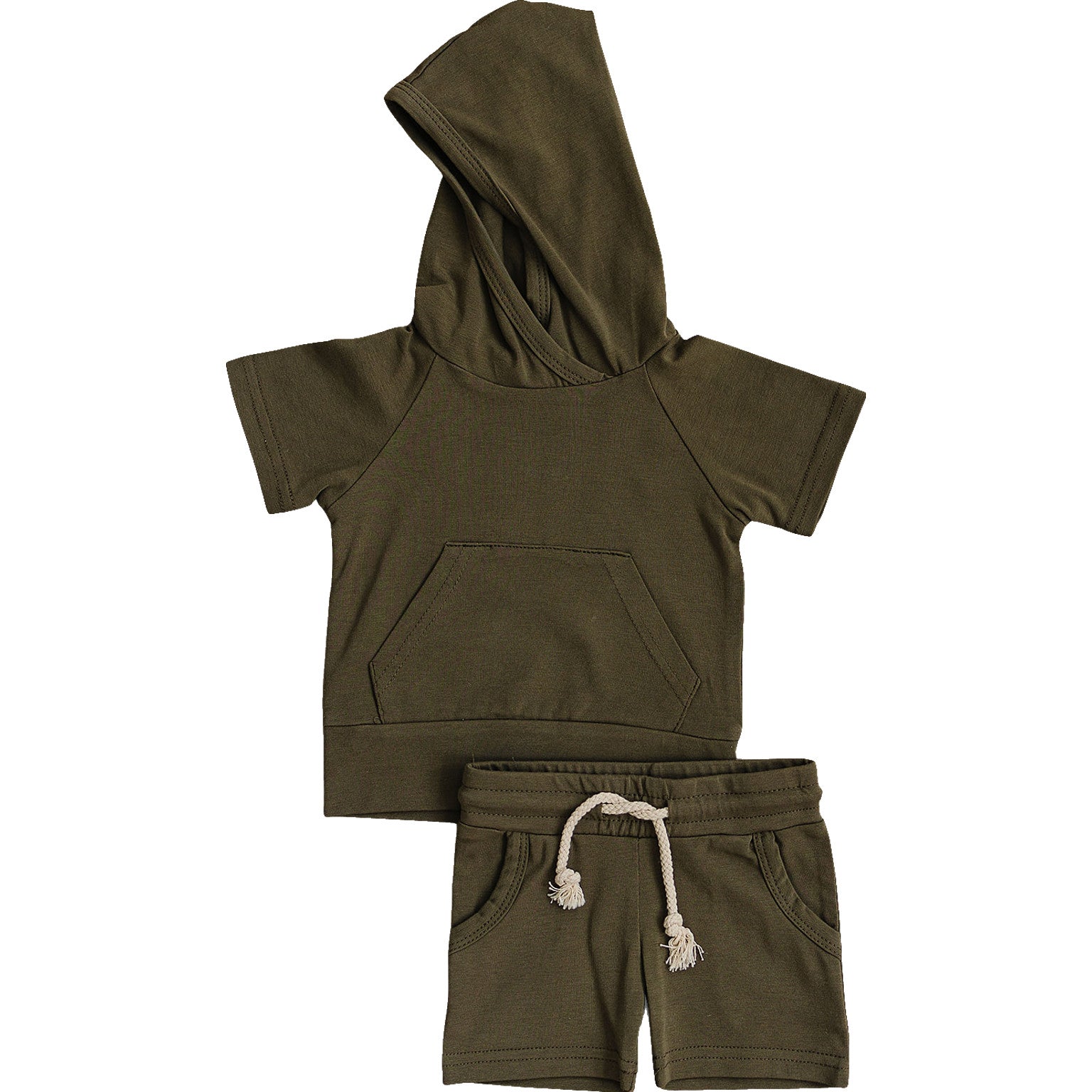 Olive Hooded Tee and Pocket Short Set  Mebie Baby   