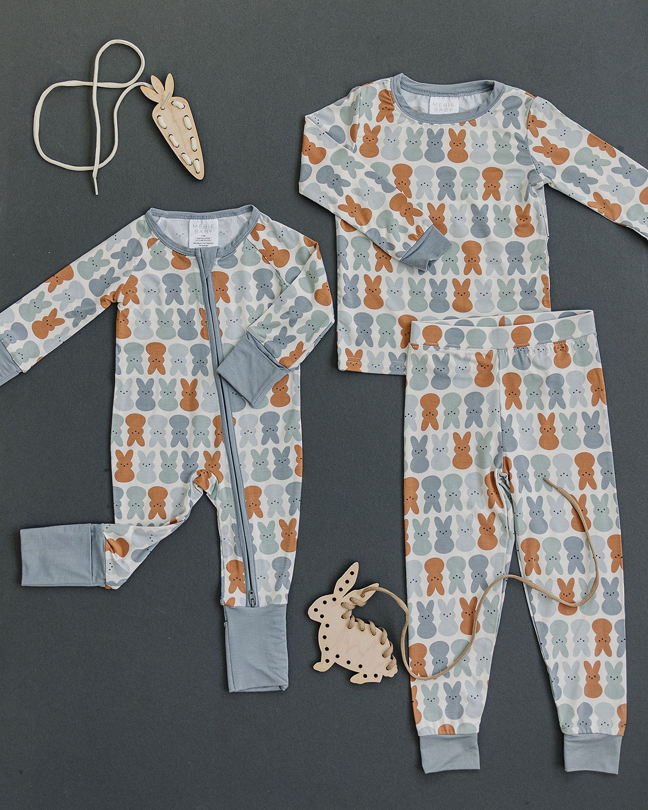 Dusty Blue Bunny Bamboo Two-piece Cozy Set  Mebie Baby   