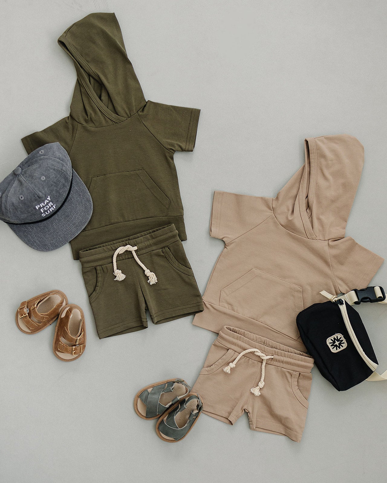 Olive Hooded Tee and Pocket Short Set  Mebie Baby   