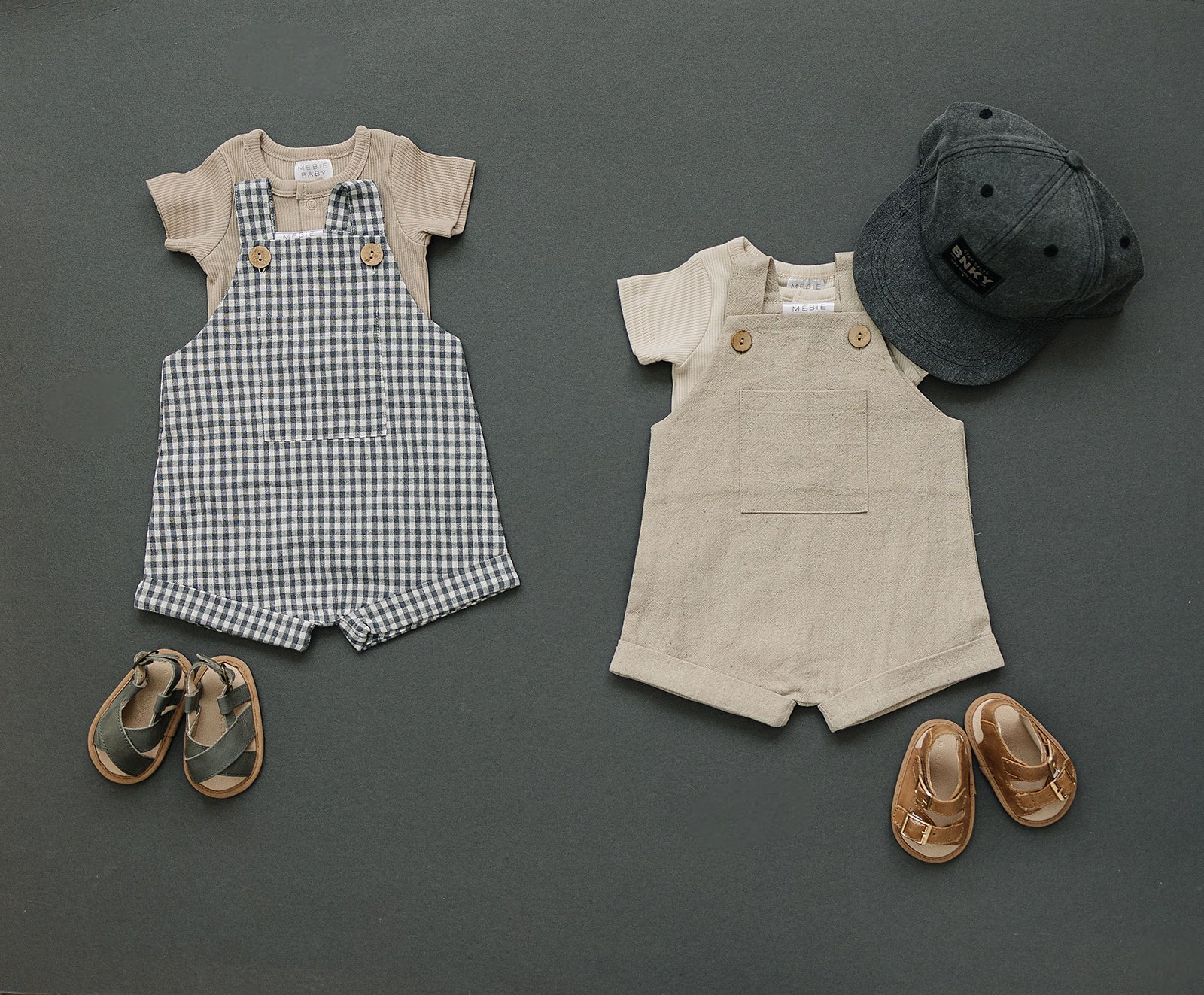 Gingham Short Linen Overalls  Mebie Baby   