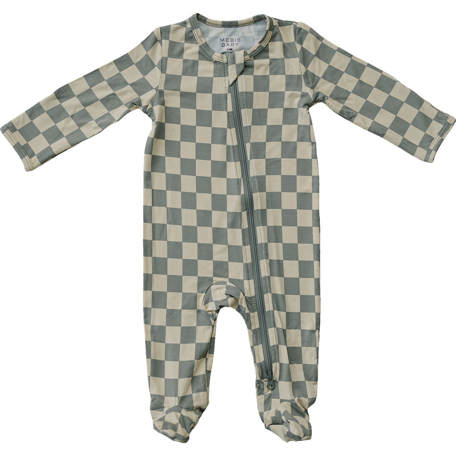 Light Green Checkered Footed Bamboo Zipper  Mebie Baby   