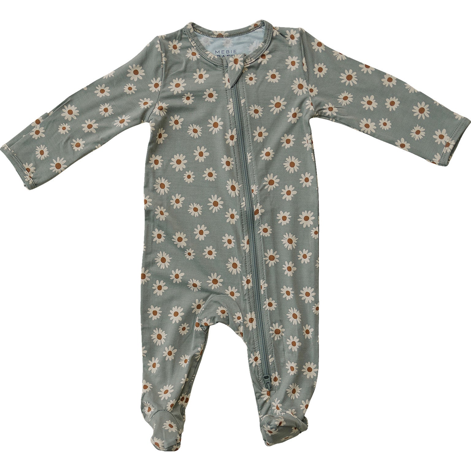 Light Green Daisy Footed Bamboo Zipper  Mebie Baby   