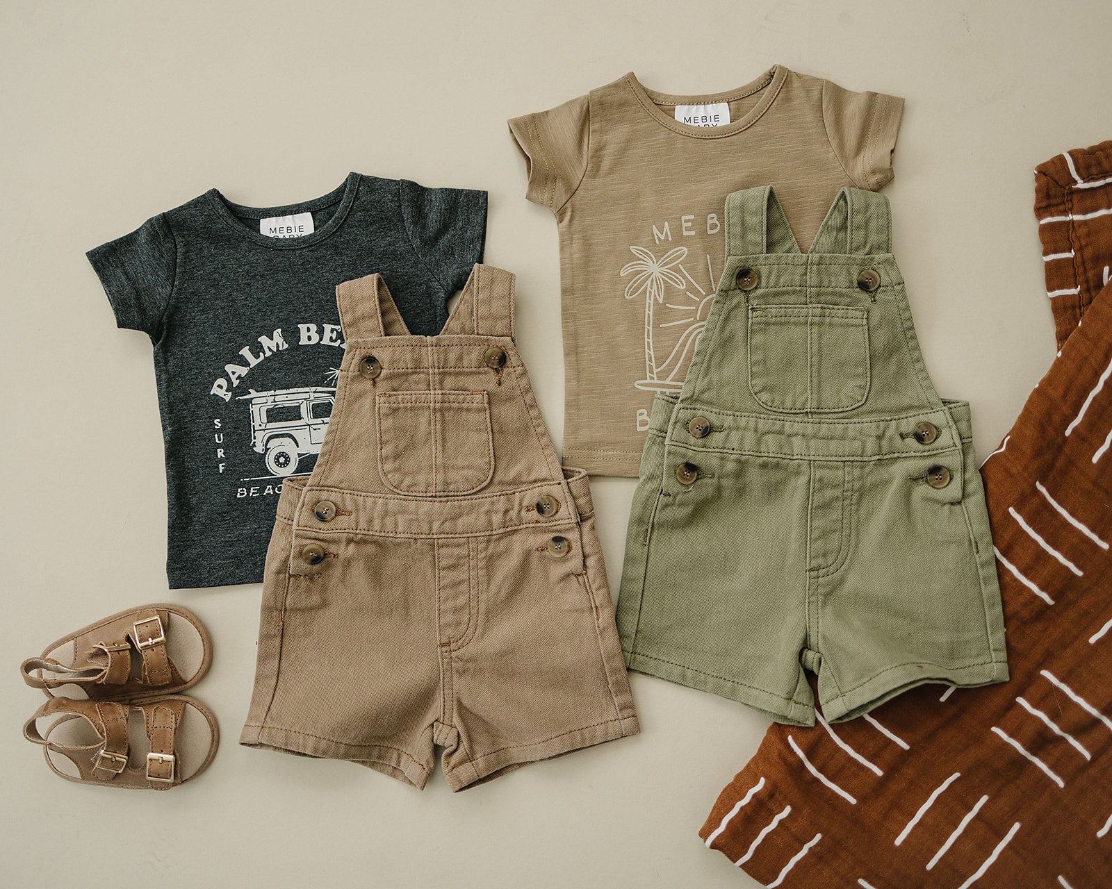 Tan Twill Overalls  Mebie Baby   