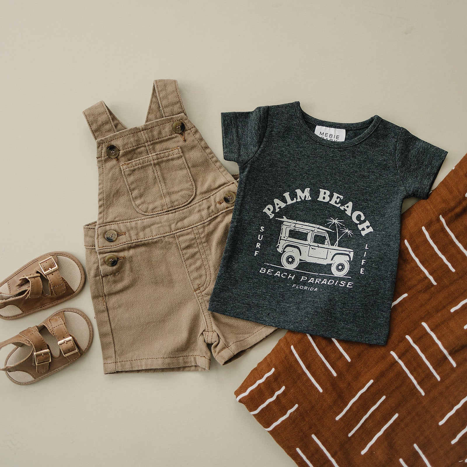 Tan Twill Overalls  Mebie Baby   