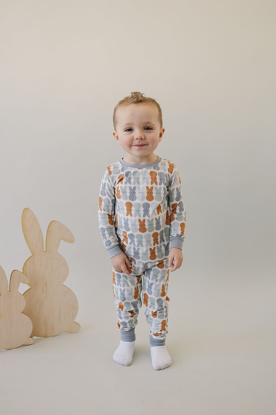 Dusty Blue Bunny Bamboo Two-piece Cozy Set  Mebie Baby   