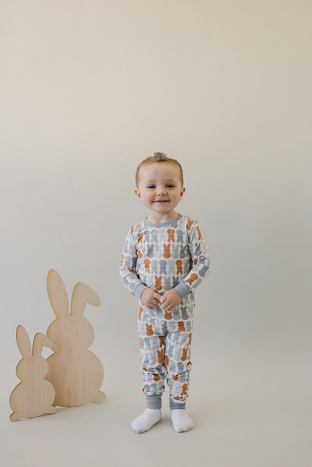 Dusty Blue Bunny Bamboo Two-piece Cozy Set  Mebie Baby   