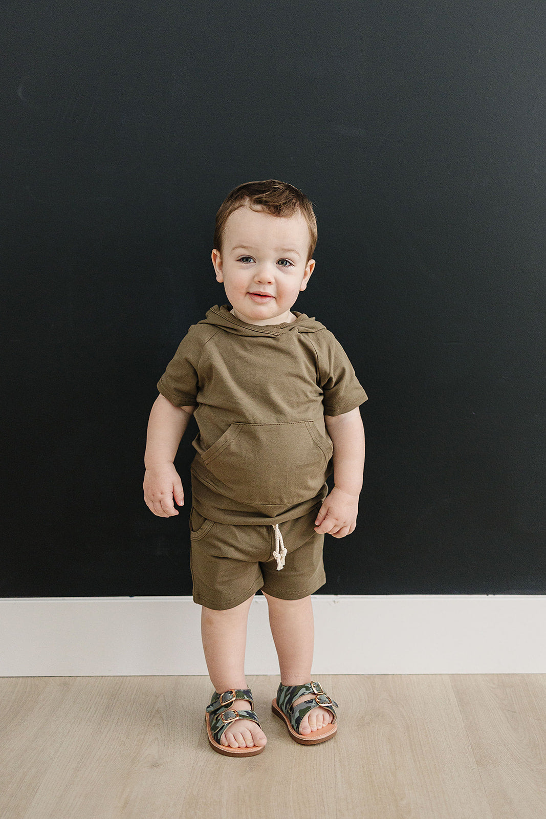 Olive Hooded Tee and Pocket Short Set  Mebie Baby   