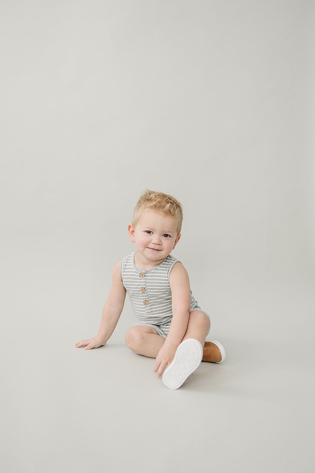 Grey Stripe Short Romper  Mebie Baby   