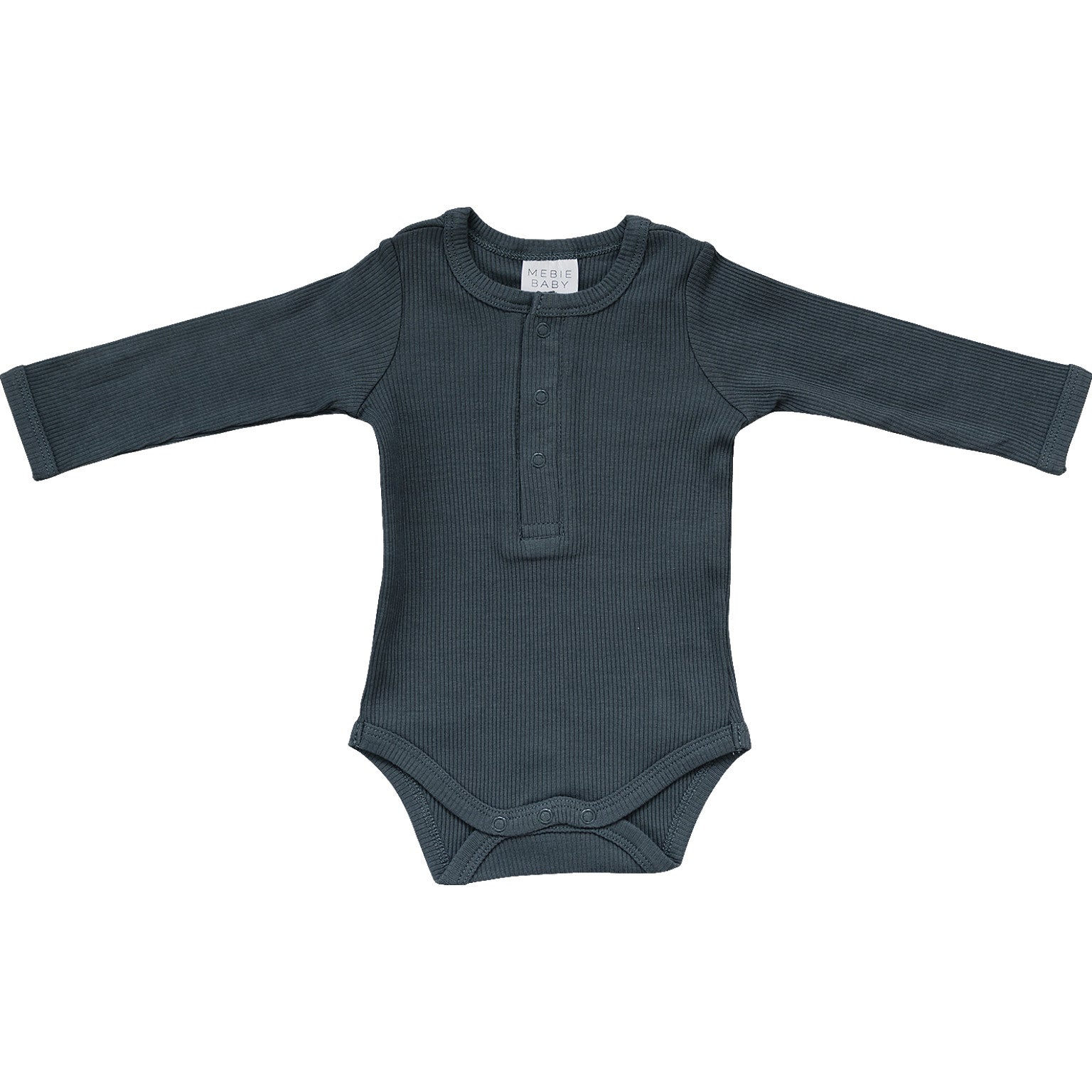 Charcoal Organic Snap Long Sleeve Ribbed Bodysuit  Mebie Baby   