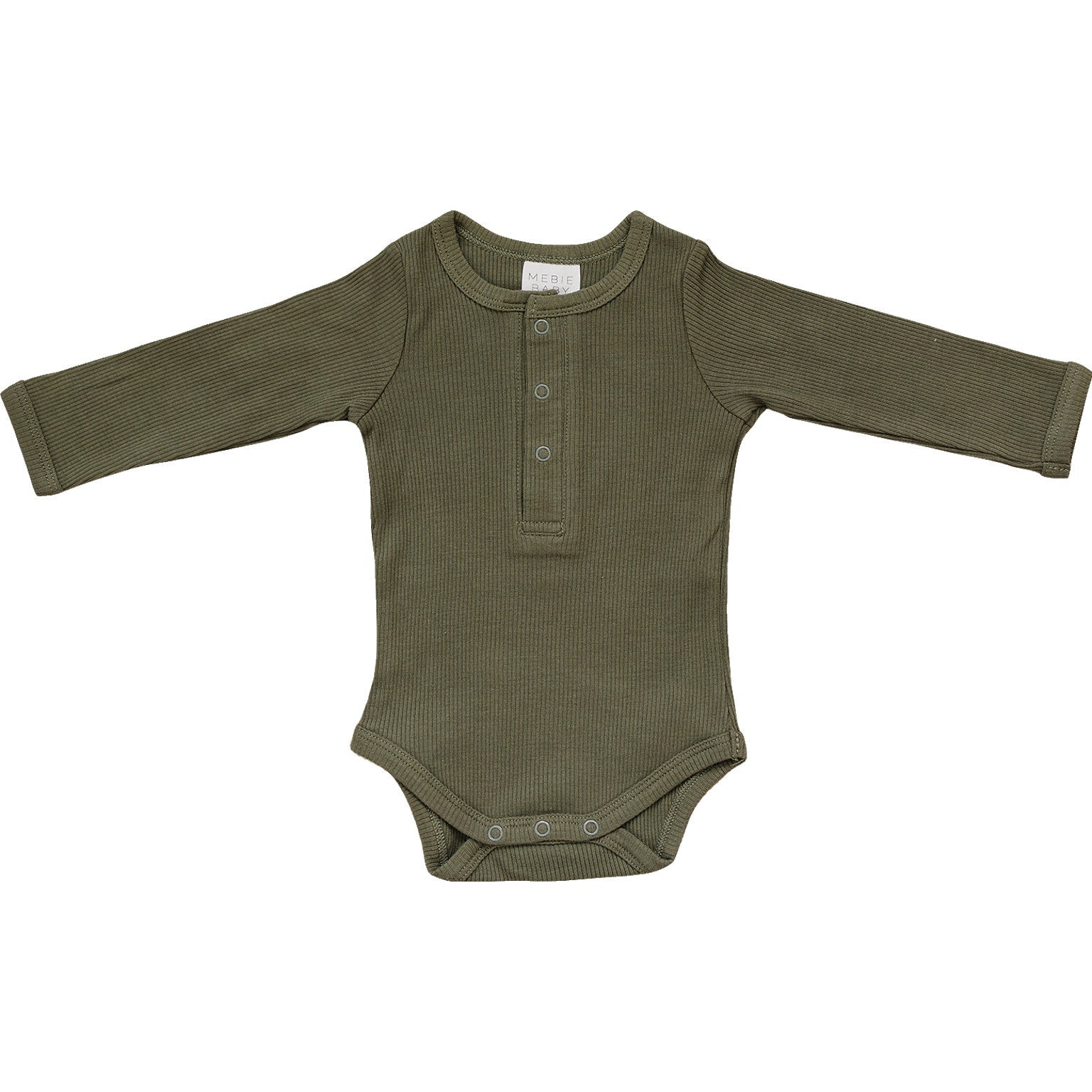 Winter Green Organic Snap Long Sleeve Ribbed Bodysuit  Mebie Baby   