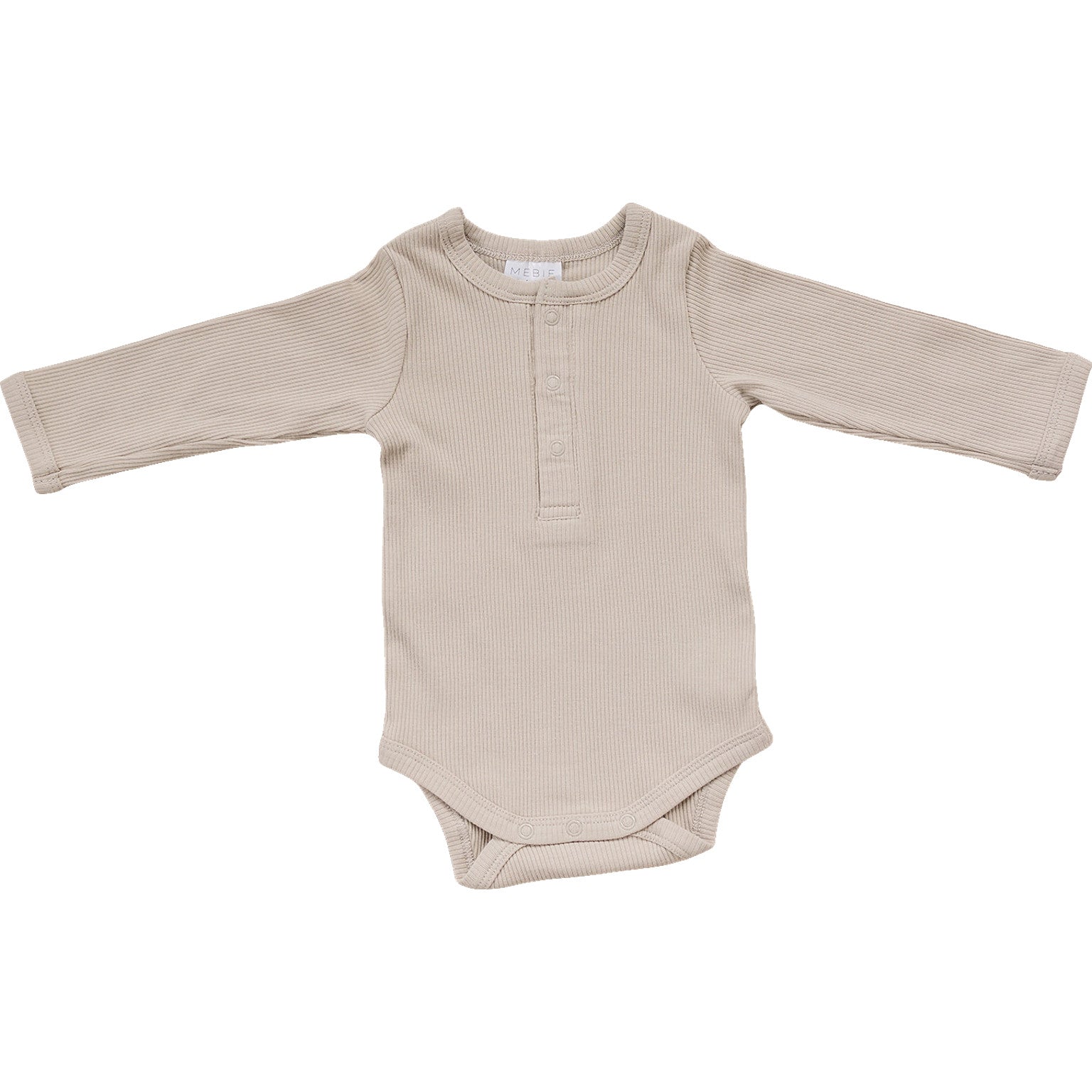 Oatmeal Organic Snap Long Sleeve Ribbed Bodysuit  Mebie Baby   