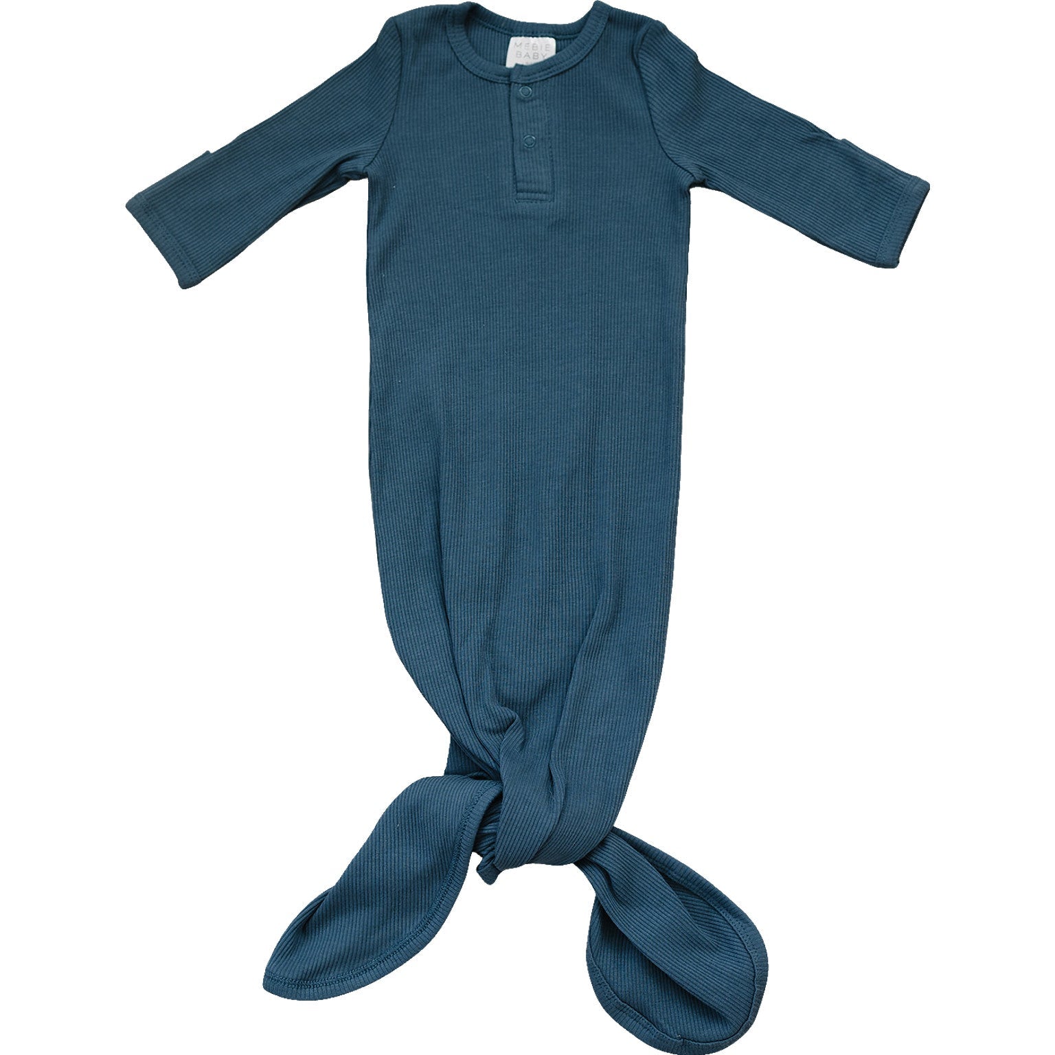 Navy Organic Cotton Ribbed Knot Gown  Mebie Baby   