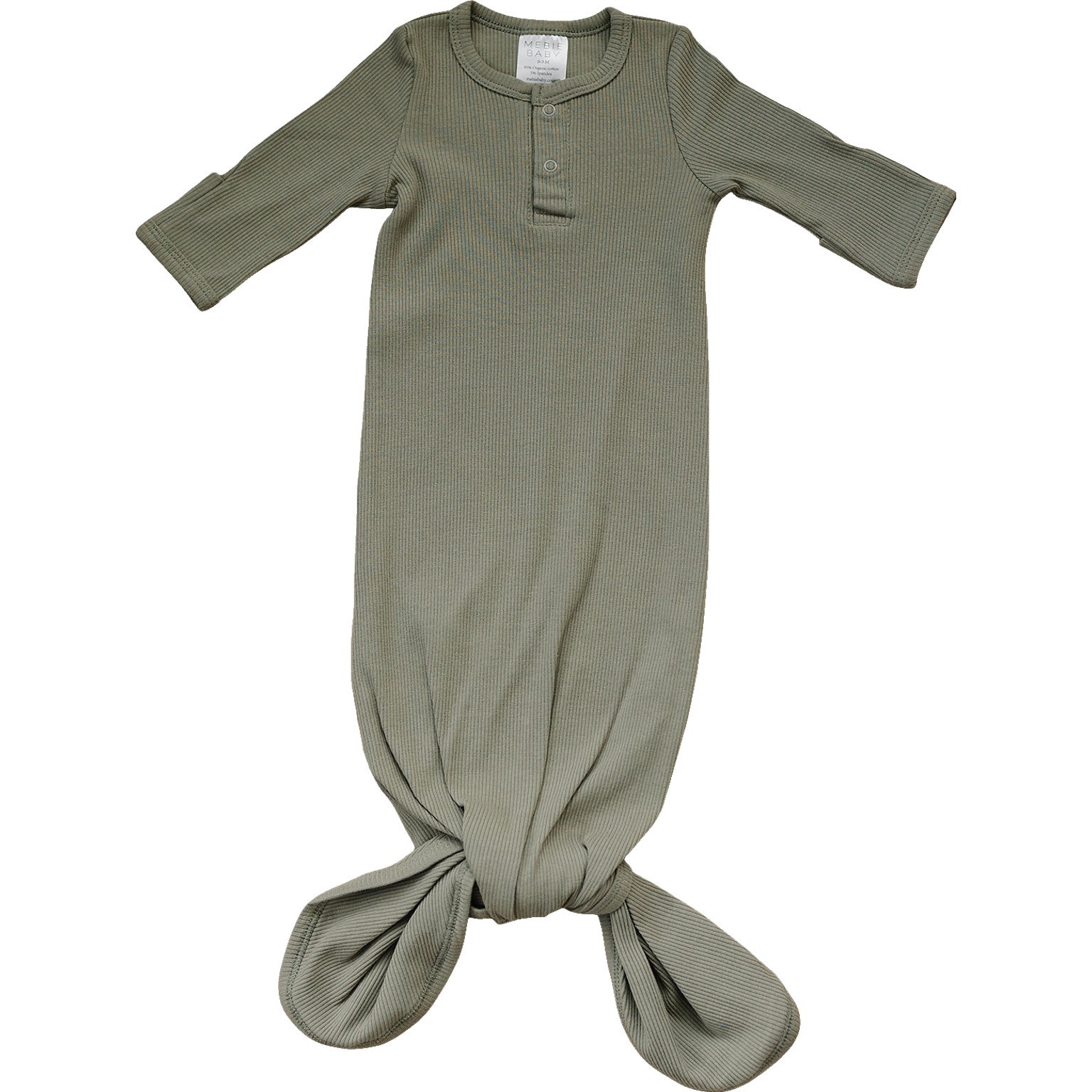 Green Organic Cotton Ribbed Knot Gown  Mebie Baby   