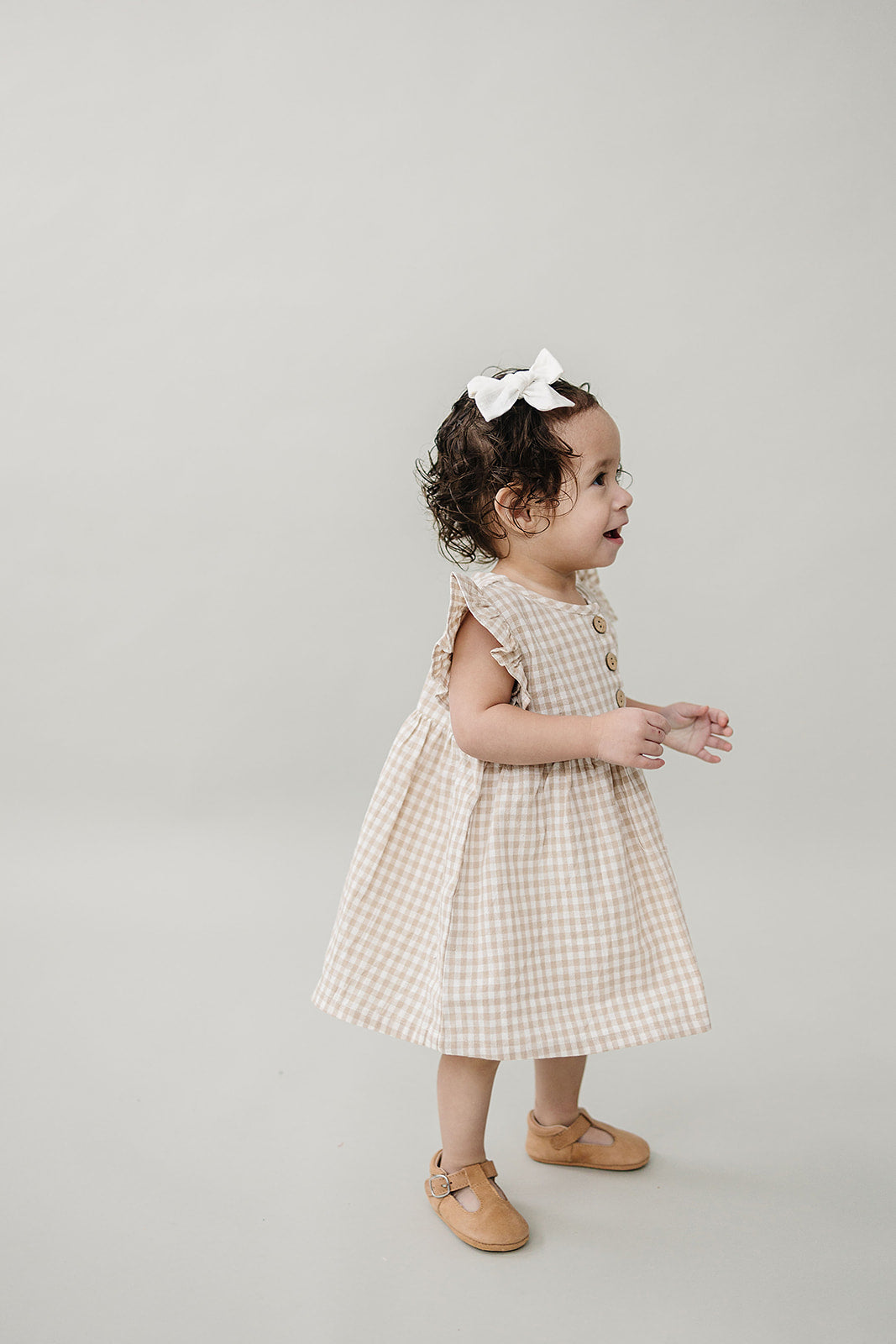 Gingham Ruffle Linen Dress  Mebie Baby   