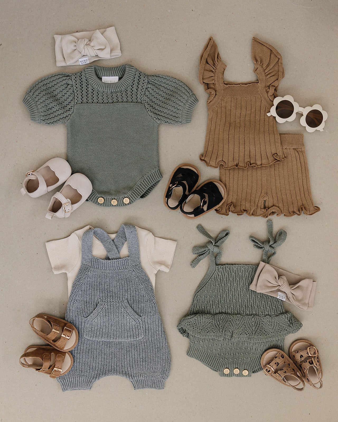 Sage Knit Shirt Romper  Mebie Baby   