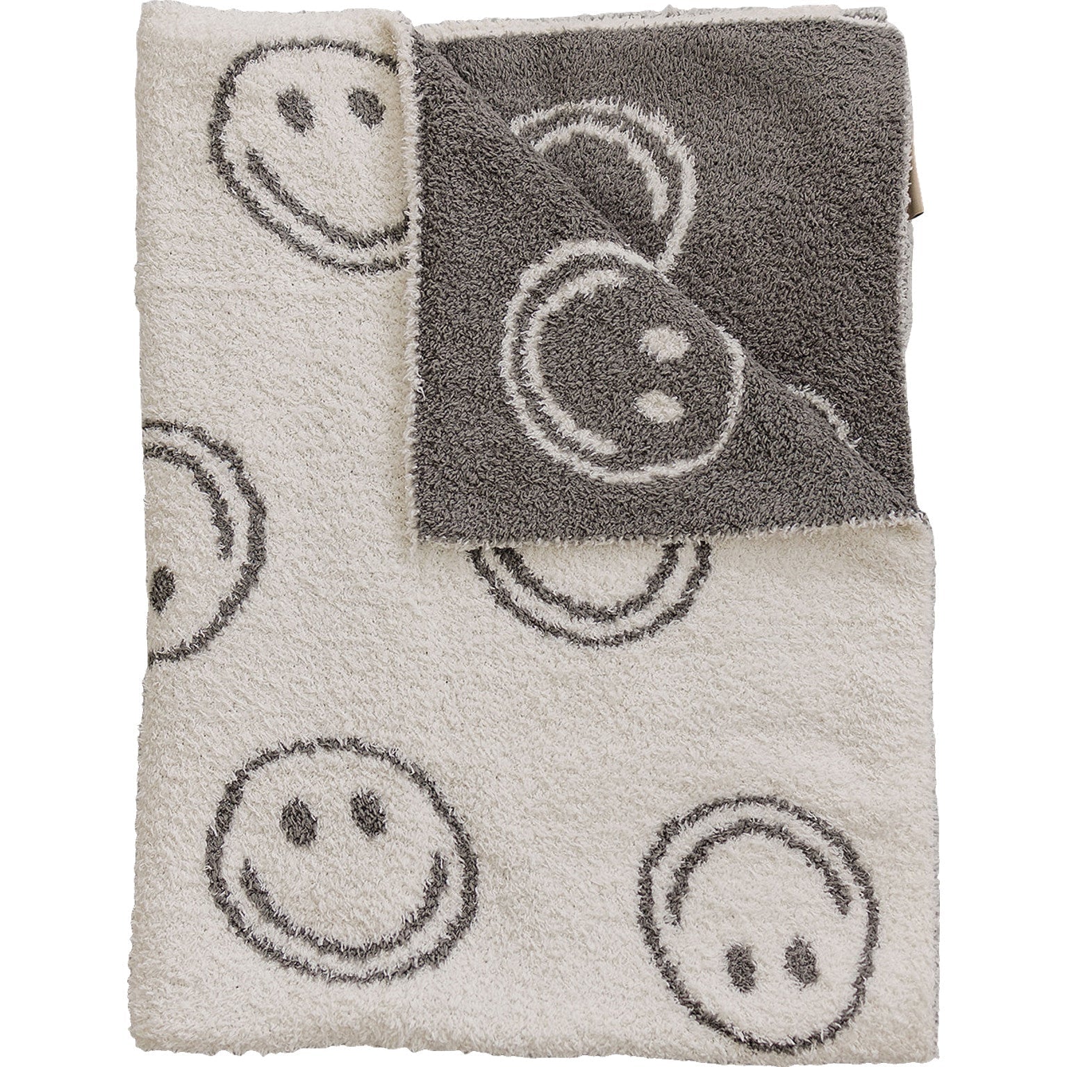 Charcoal Smiley Taupe Plush Blanket  Mebie Baby   