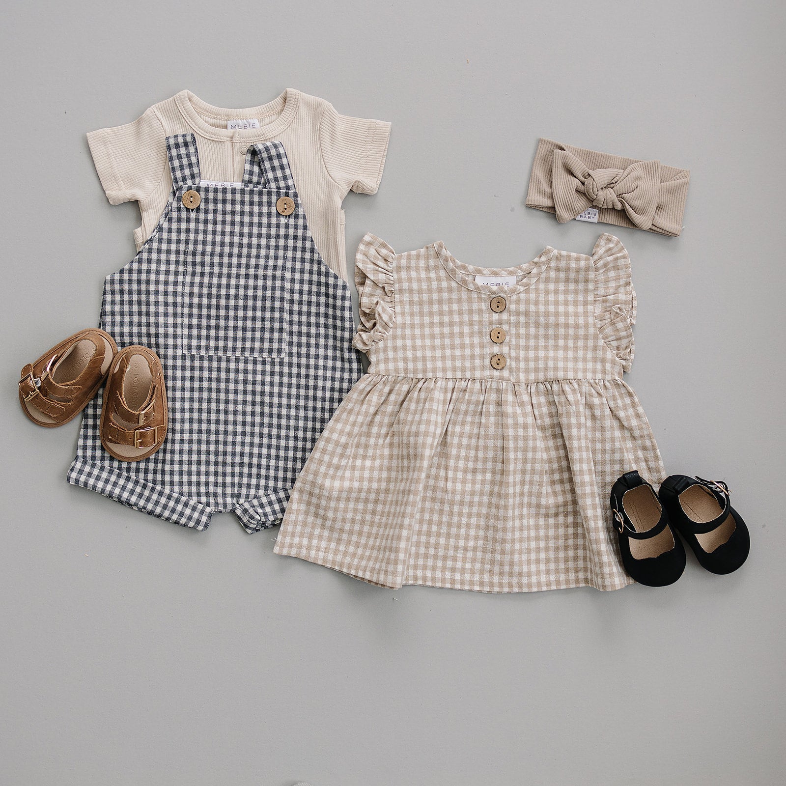 Gingham Ruffle Linen Dress  Mebie Baby   