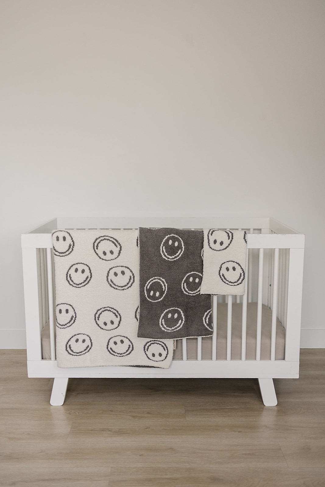 Charcoal Smiley Taupe Plush Blanket  Mebie Baby   