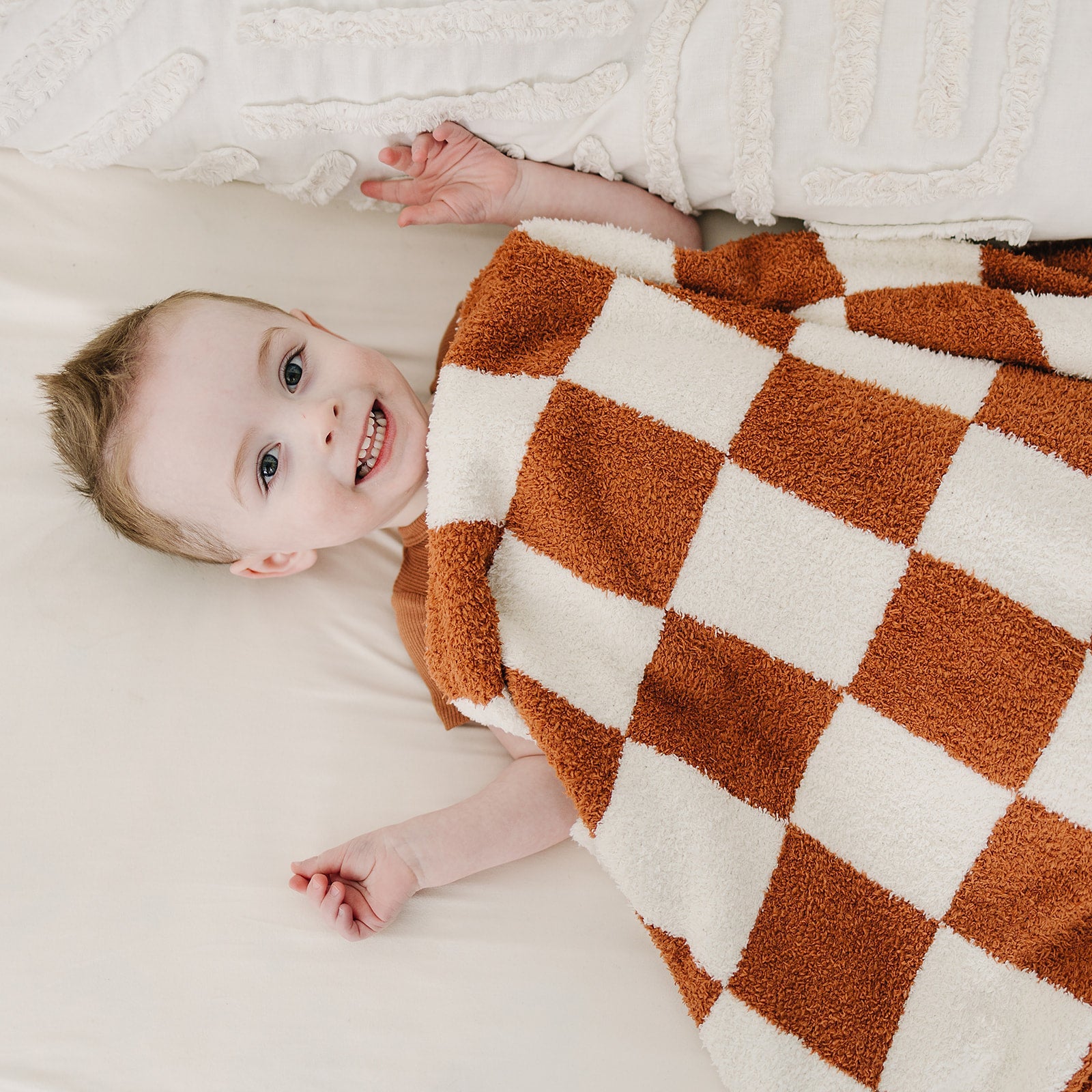 Rust Checkered Plush Blanket  Mebie Baby   