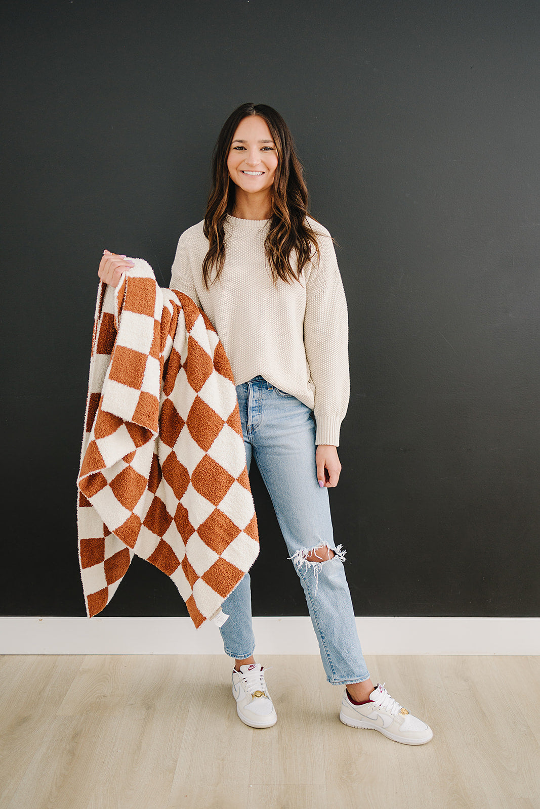 Rust Checkered Plush Blanket  Mebie Baby   