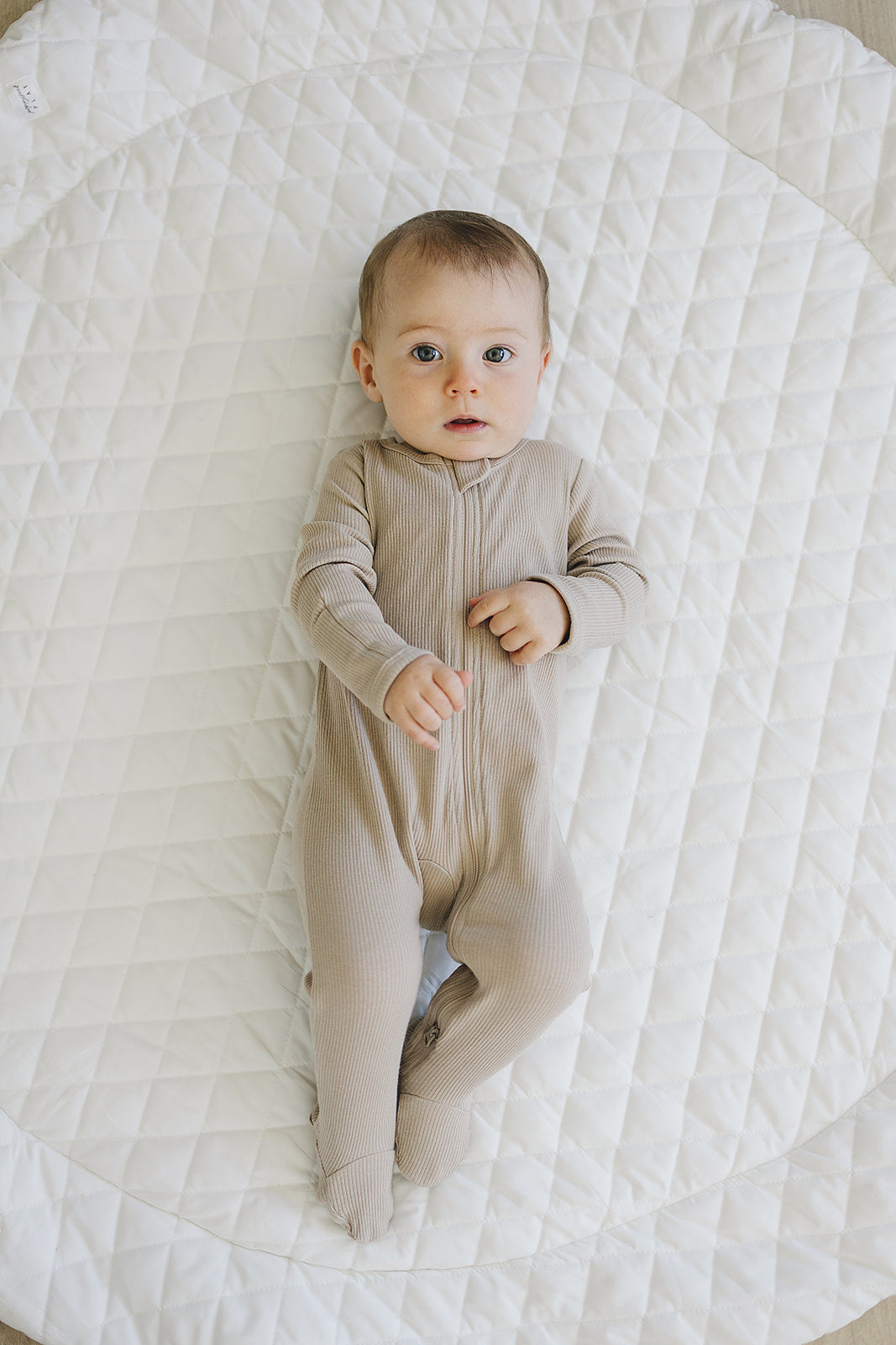 Oatmeal Organic Cotton Ribbed Zipper  Mebie Baby   