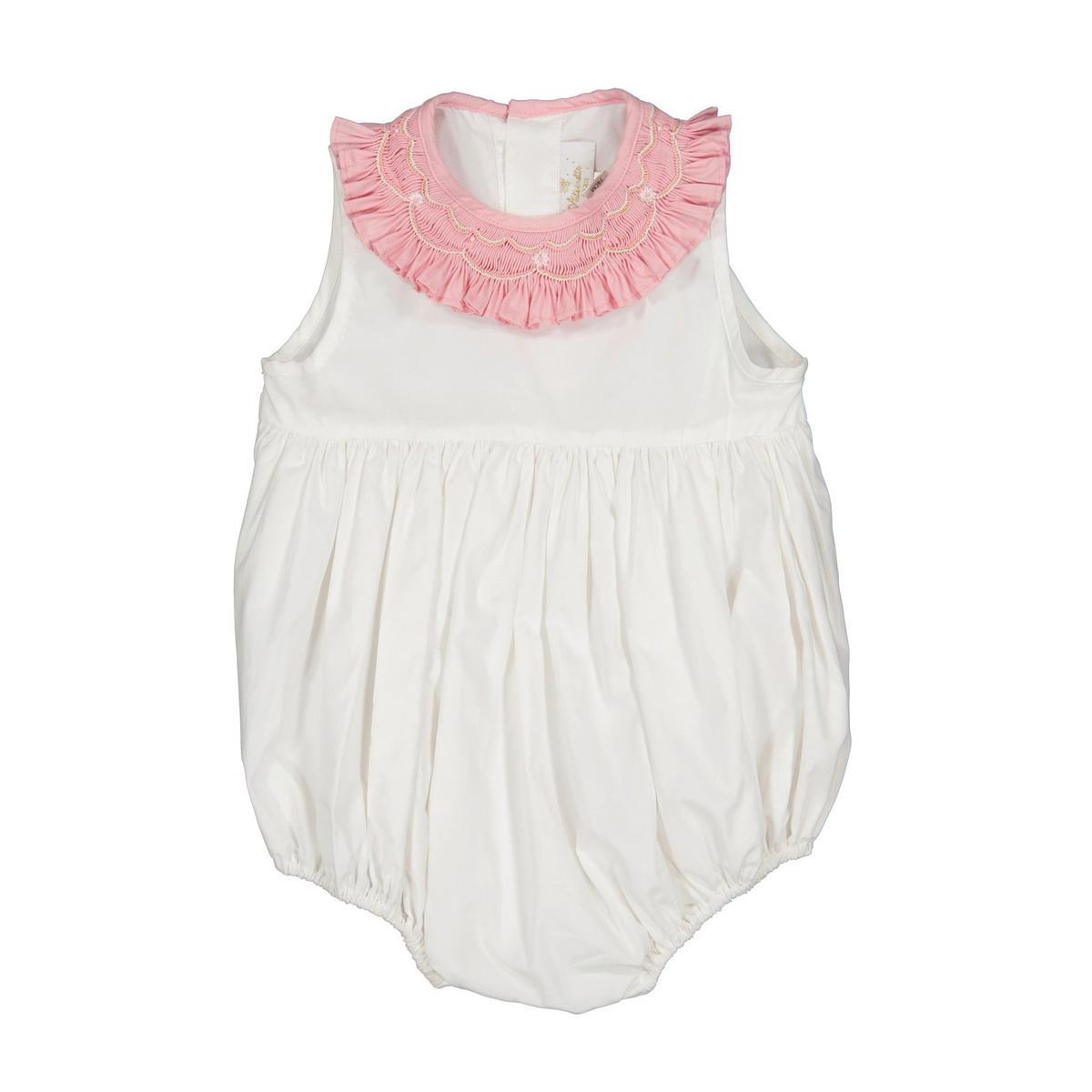 Peony White Bubble With Pink Embroidered Collar