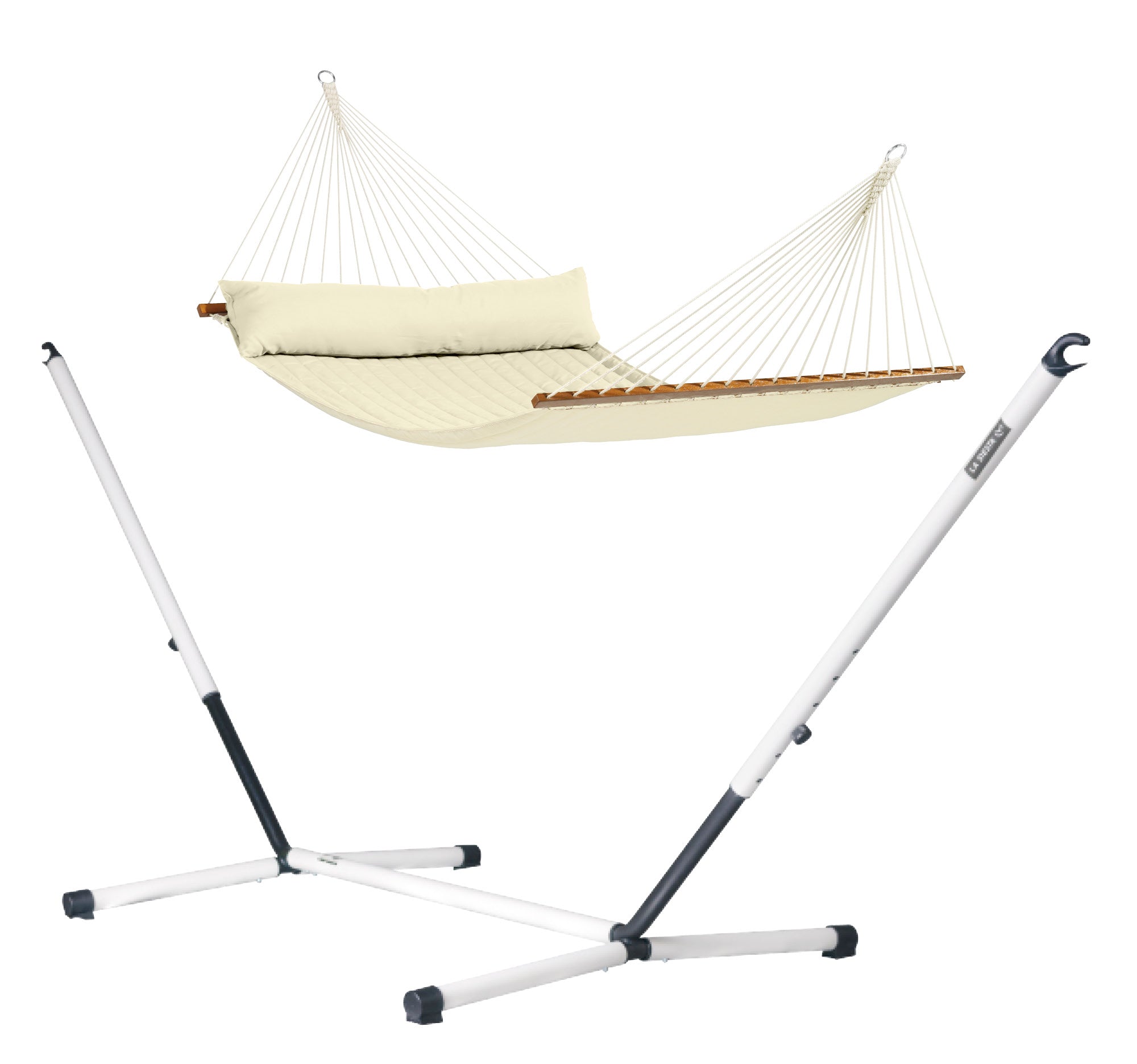 Nautico Cool Grey Outdoor R Padded Vanilla - Padded Kingsize Spreader Bar Hammock with Powder Coated Steel Stand