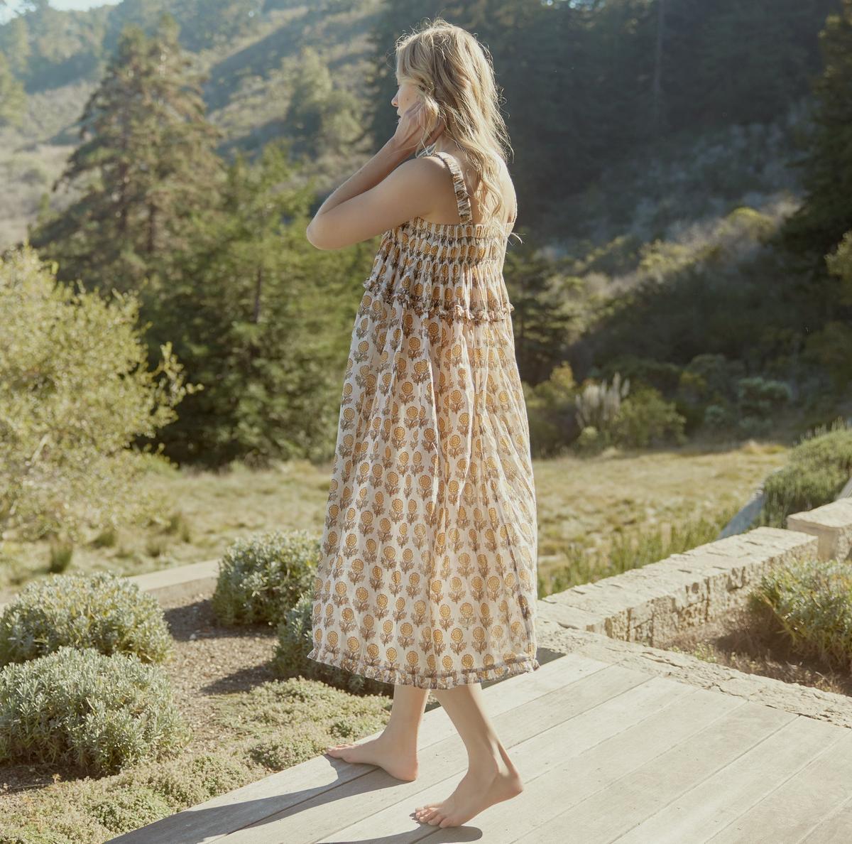 Gwen Ruffled Midi Nightgown - Ochre/Dahlia - FINAL SALE