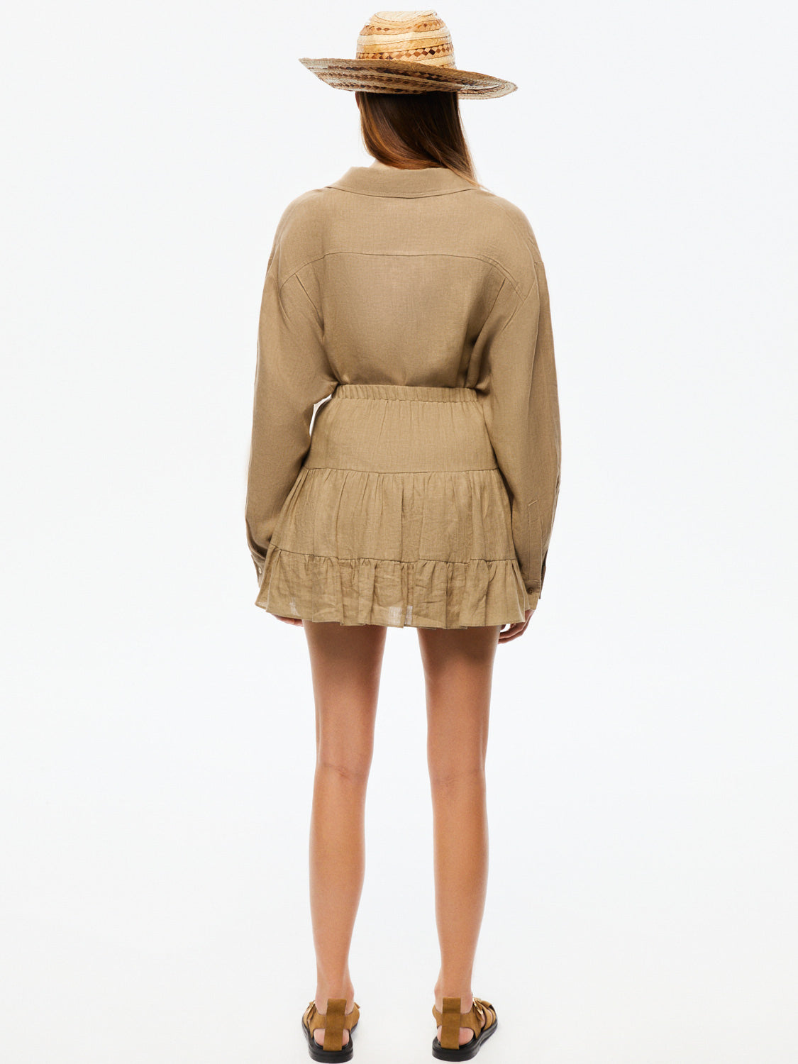 Tiered Mini Linen Skirt - Beige
