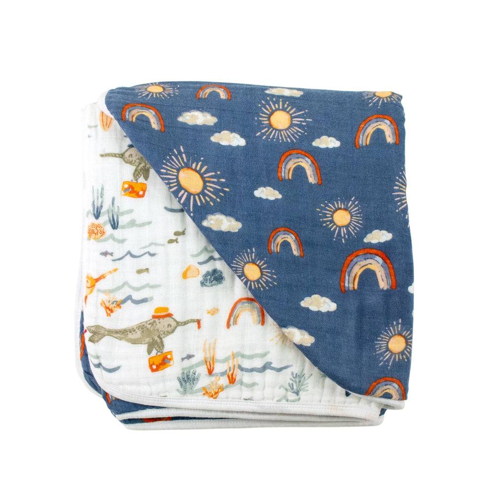 Narwhal + Hello Sunshine Premium Cotton Snuggle Blanket Snuggle Blanket Bebe au Lait   