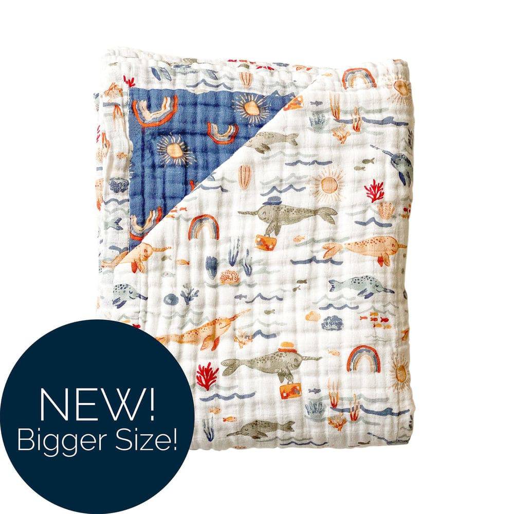 Narwhal + Hello Sunshine Classic Muslin Super Snuggle Blanket Super Snuggle Blanket Bebe au Lait   